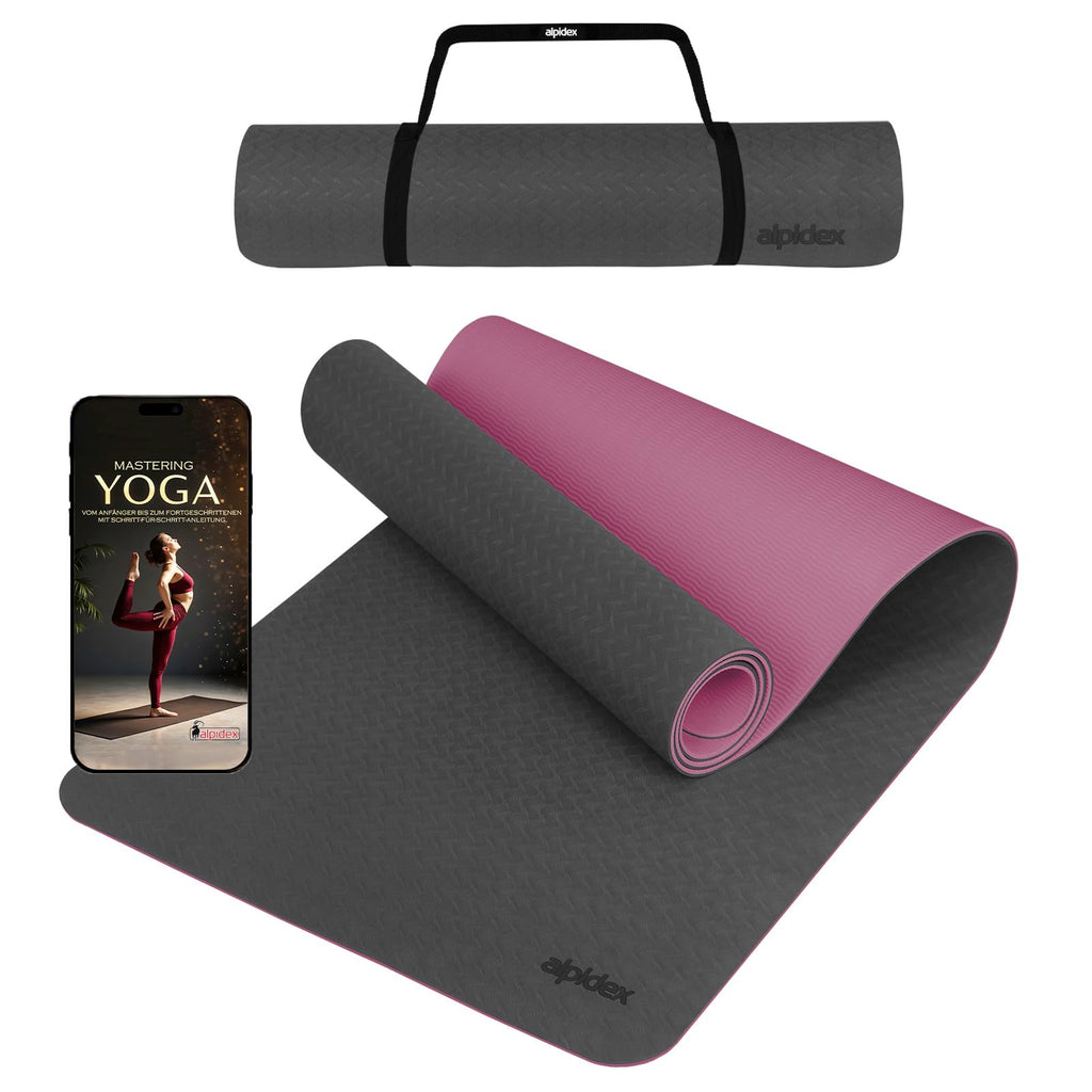 ALPIDEX Yoga Mat Non-Slip 190 x 61 x 0.6 cm | 190 x 90 x 0.6 cm E-Book Phthalate-Free Fitness TPE Mat Gymnastics Pilates Sports Yoga Training Mat