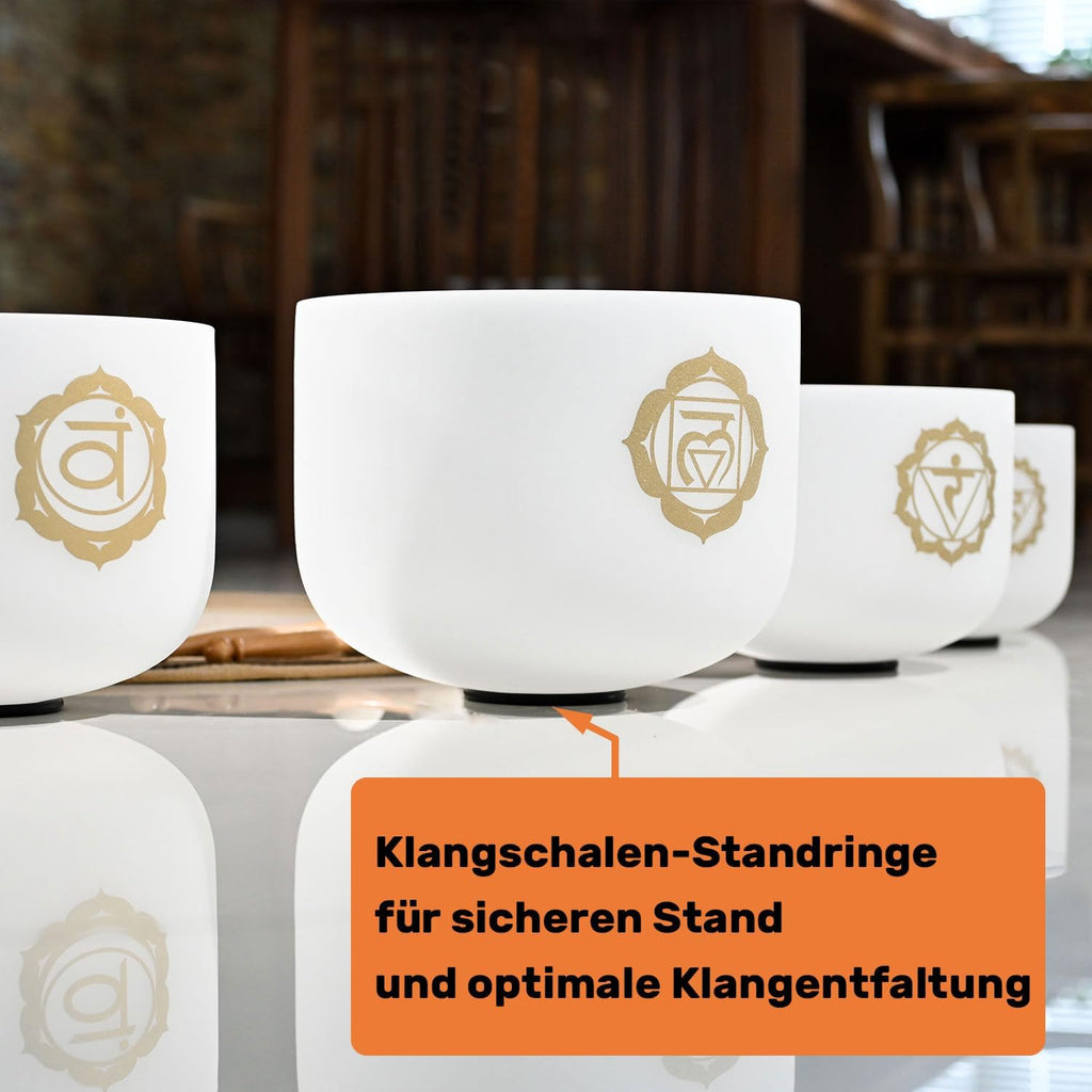 keepdrum Quarz-Klangschalen Chakra Set Gold 7-teilig 8-14 Zoll mit Zubehör