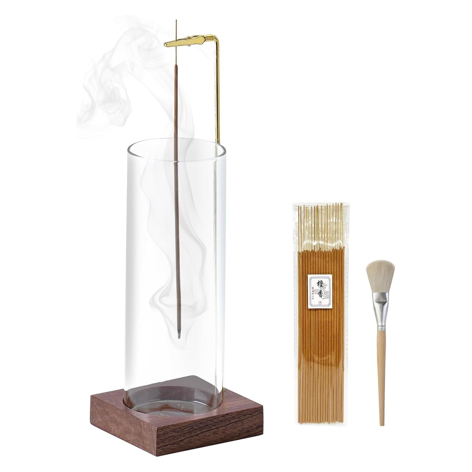 Ceremony Incense Holder,Wooden Incense Holder for Sticks with Ash Catcher | Anti-ash Incense Burner with 20 Incense Sticks and a Ash Brush for Meditation Yoga Spa Room Decor