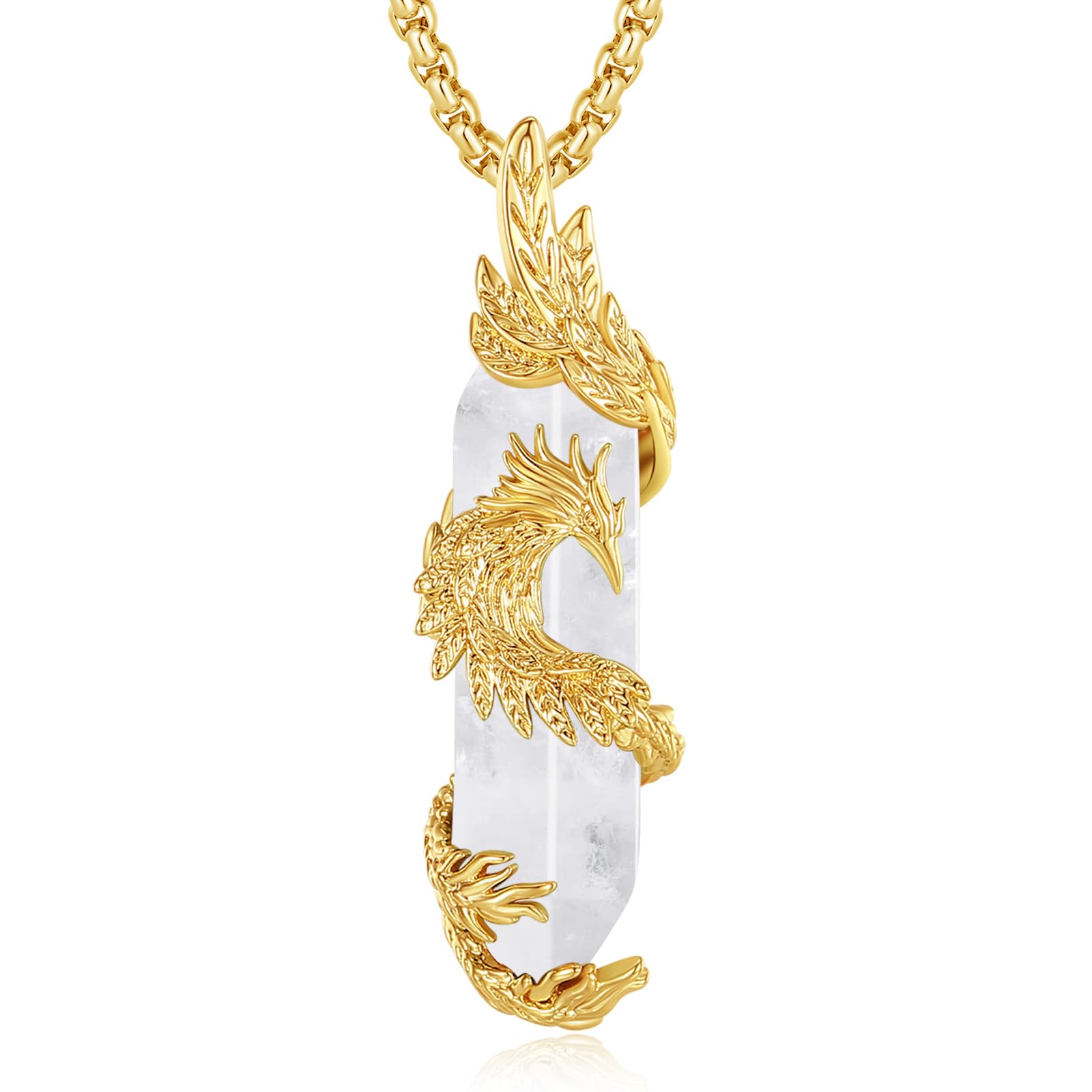 INFUSEU Kristall Phönix Kette, Vogelhänger Spirituelle Tiere Halskette Schmuck Kristall Rising Phoenix Lapislazuli Geschenke für Frauen Mädchen Damen