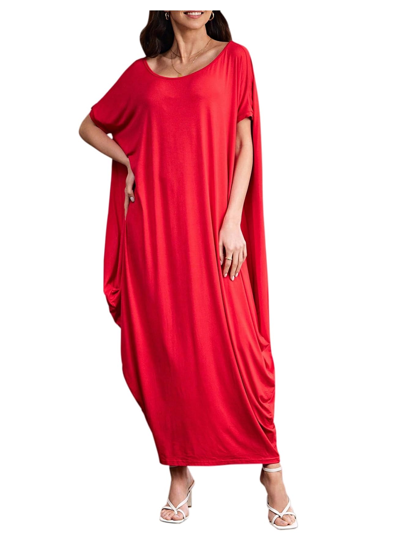Verdusa Women's Caftan Harem Boat Neck Dolman Sleeve Oversized Maxi Dress Moo Moos
