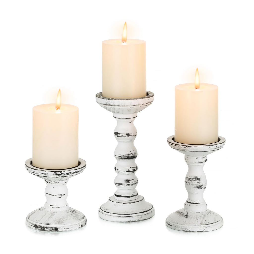 Kerzenständer Holz Landhausstil Deko: 3er Set Kerzenhalter Stumpenkerzen Wohnzimmer Deko Vintage Tischdeko Esstisch Groß Kerzenständer Landhaus Dekoration Fensterbank