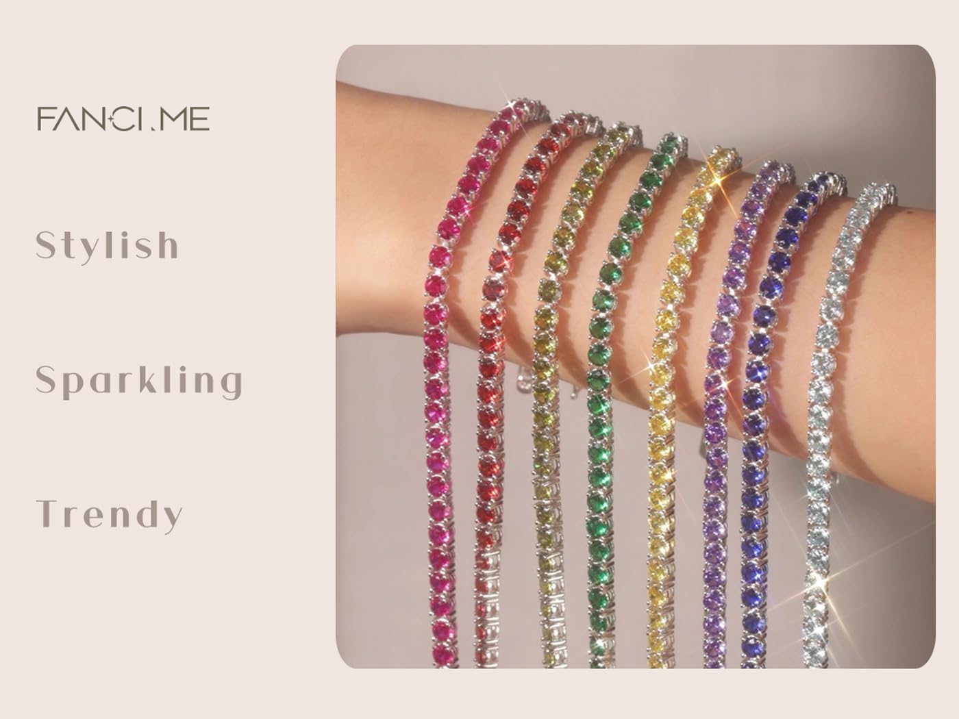 FANCIME 14K Vergoldet Damen Tennisarmband mit Synthetischer Edelstein, Geburtsstein Geschenk Schmuck für Sie Damen Mädchen, Länge 19 cm