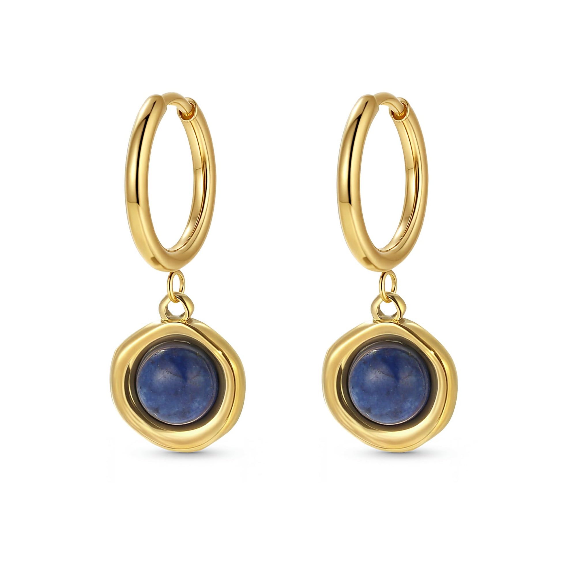 Boho Vintage Ohrringe Gold hängend Damen Creolen mit Naturstein Anhänger Hängeohrringe Klein Elegant