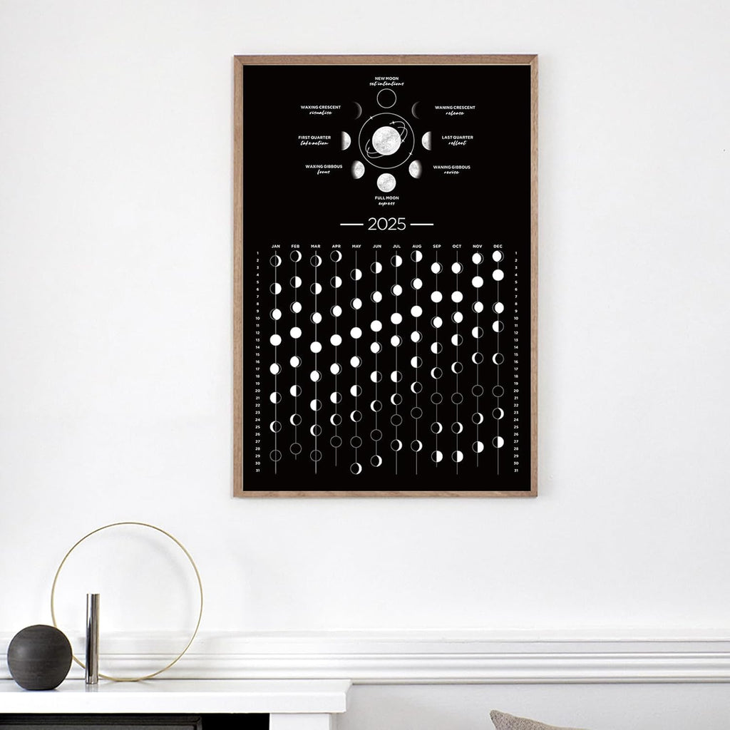 Mondkalender 2025, 2025, Mondphasenkalender, Wandposter, Astrologie-Dekoration, Mondverfolgung, dunkles Mond-Wandposter, Wanddekoration und Kunst (30,5 x 45,1 cm, ungerahmt)