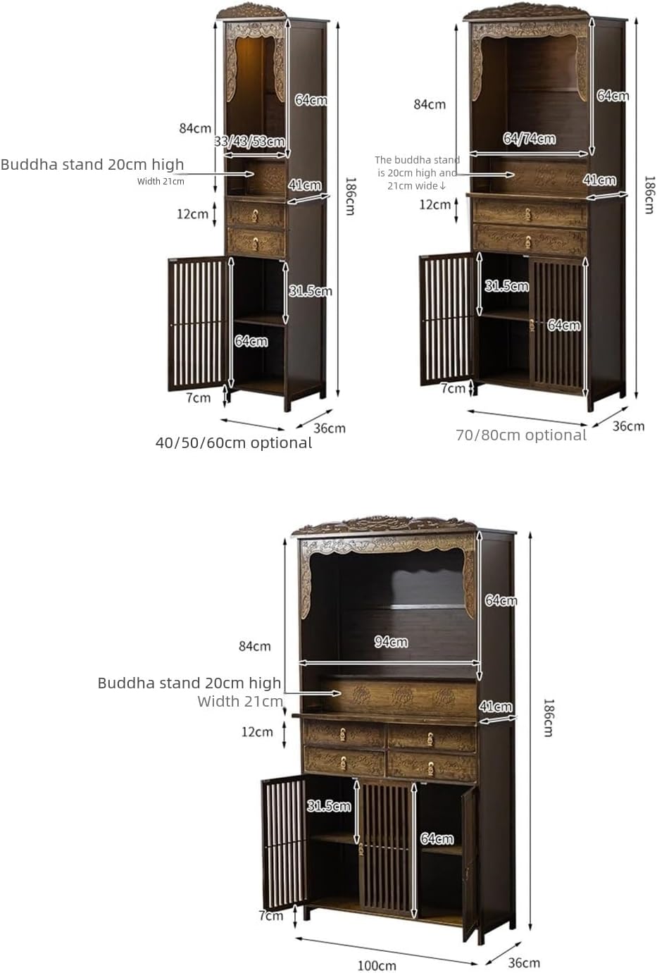 Altartisch im chinesischen Stil mit Lotusschnitzerei – Aufbewahrungsschrank aus Bambus for Meditation, Gebetspräsentation, Heimdekoration(60 * 36 * 186cm/23 * 14 * 73in)