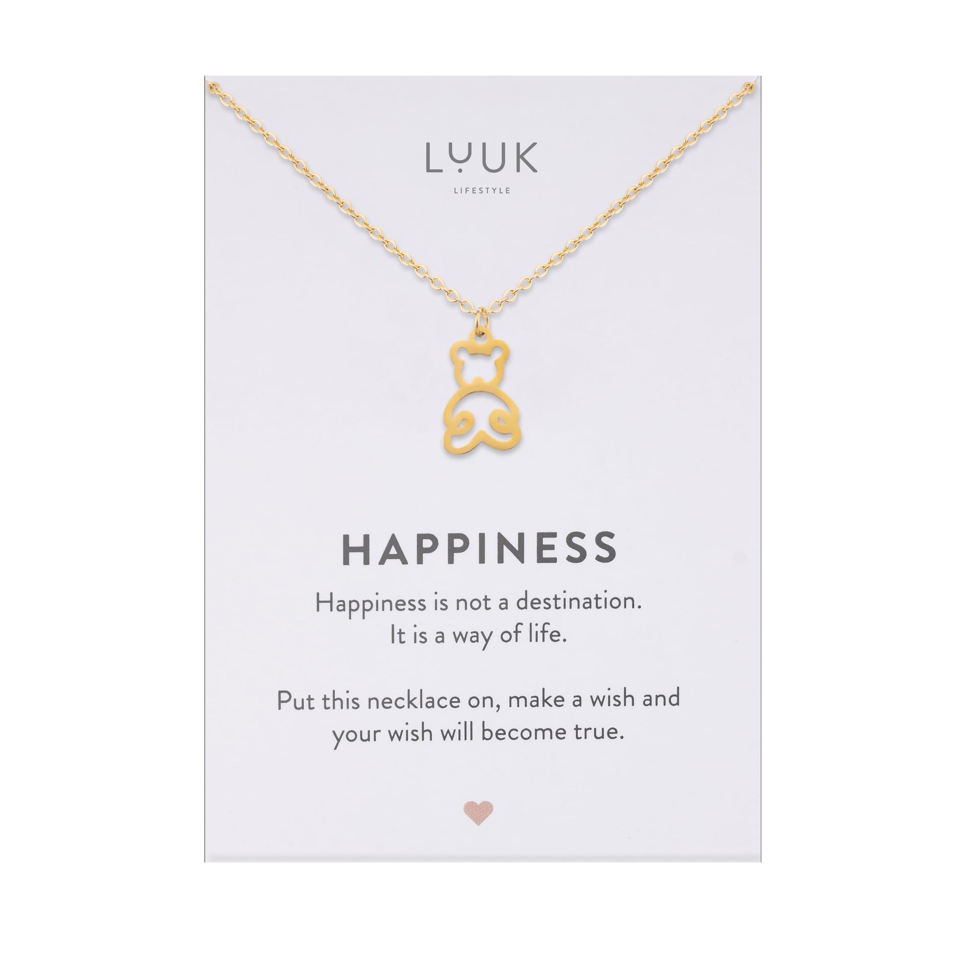 LUUK LIFESTYLE Filigrane Halsketten mit Anhänger und Karte mit HAPPINESS Spruch, zeitloses Design und moderne Motive, in Silber, Gold und Rosegold
