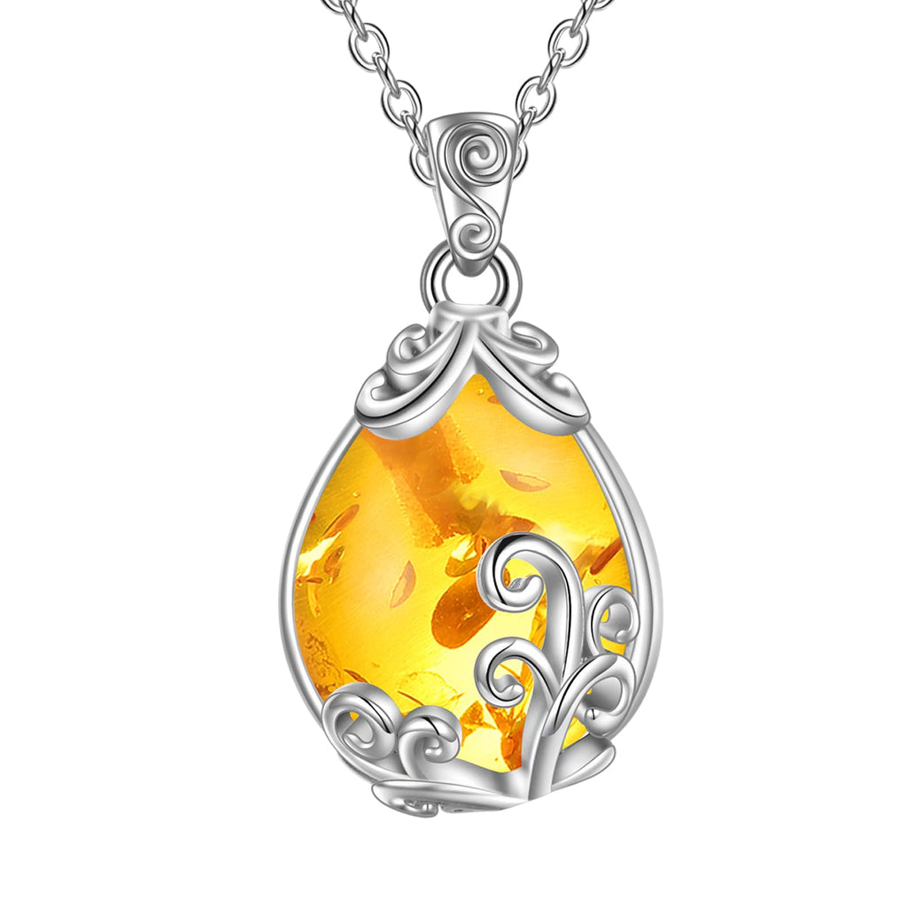 POPLYKE Sterling Silver Gemstone Filigree Teardrop Pendant Necklace Crystal Jewellery for Women