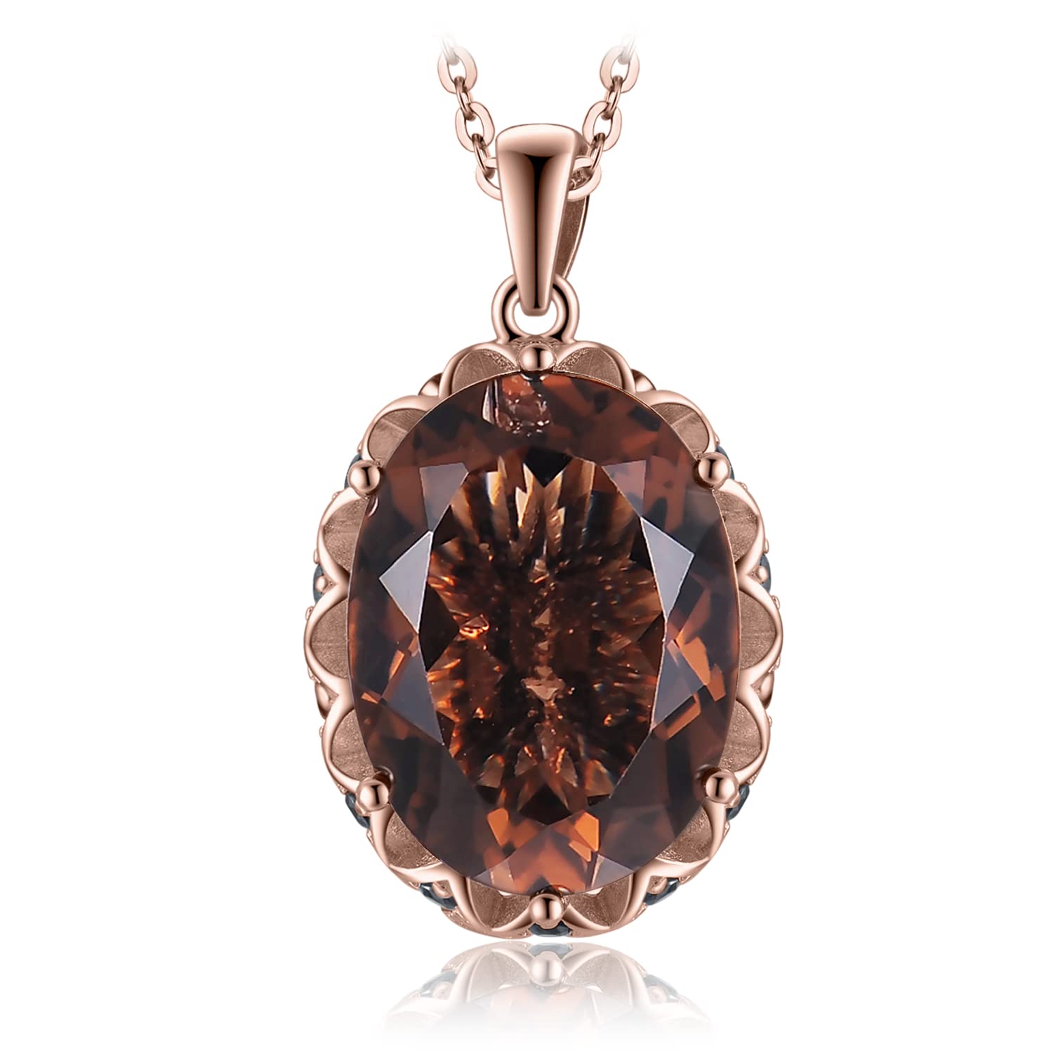 JewelryPalace Oval 8ct Echt Rauchquarz Ketten Anhänger 45CM, Schmuck Set, Halskette Damen Silber 925 Collier Damen mit Groß Edelstein Mädchen, Halsketten Damen Braun mit Stein für Frauen Rosegold Gold