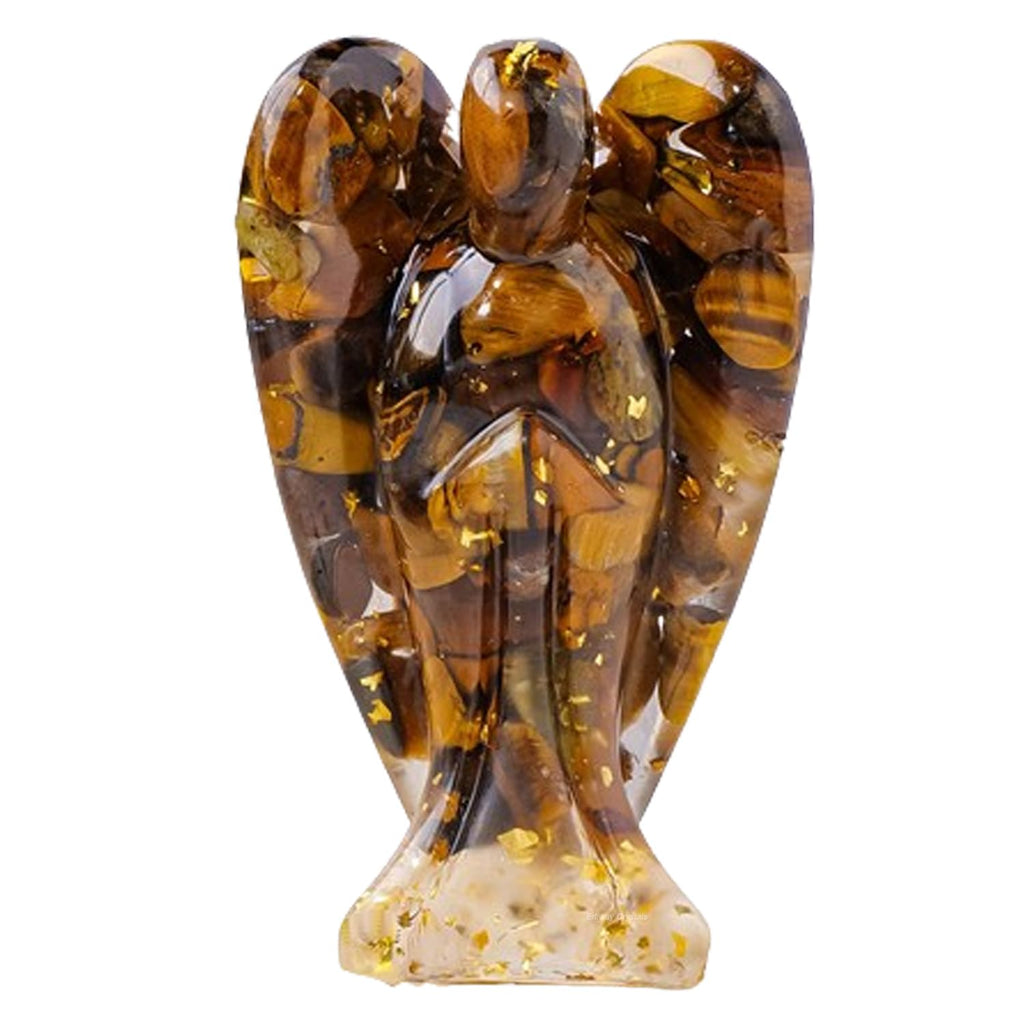 Erliway 7.8cm Large Deep Citrine Crystal Guardian Angel Figures, Natural Healing Crystal Chips Resin Angel Statue for Peace Meditation Easter Home Decor Gifts