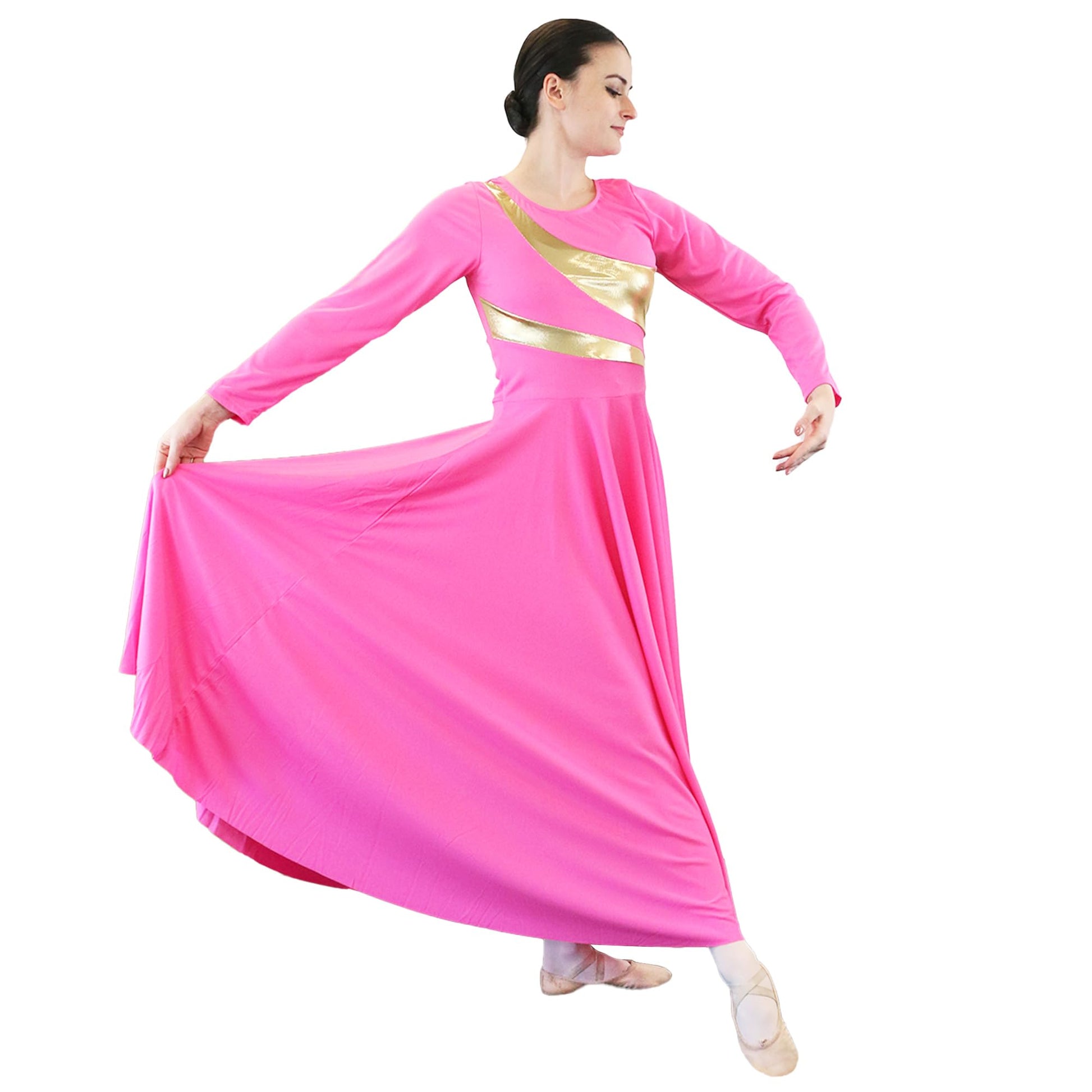 Danzcue Womens Metallic Worship Dance Dress, Metallic Bicolor Full Length Praise Dance Dress