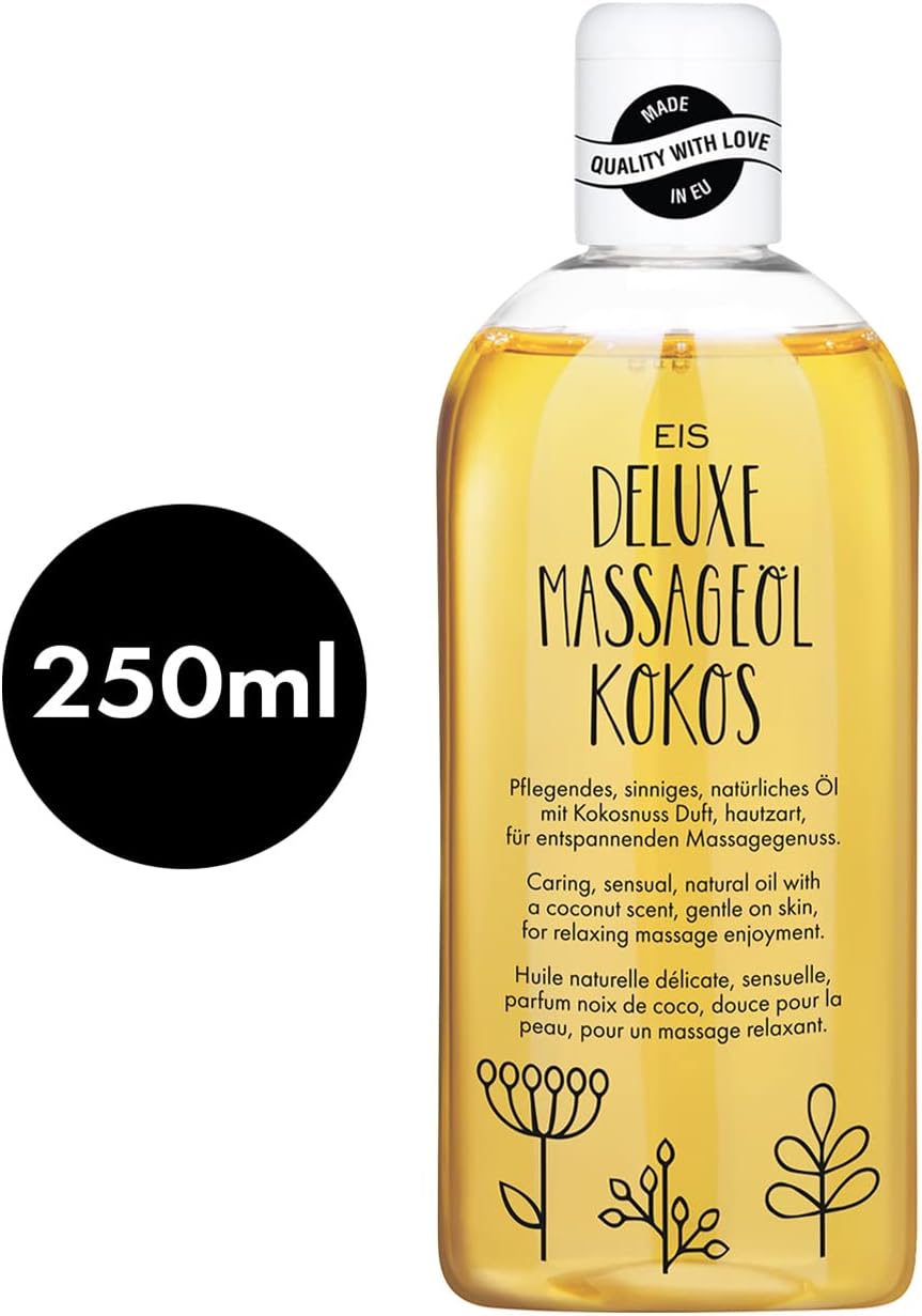 EIS Deluxe Massageöl | Erotisches Massage Öl für sinnliche Momente | Erotik-Wellness & Massage mit Kokos Aroma | Intimes Körperöl für Partnermassagen & Vorspiel | Entspannend & wärmend | 250 ml