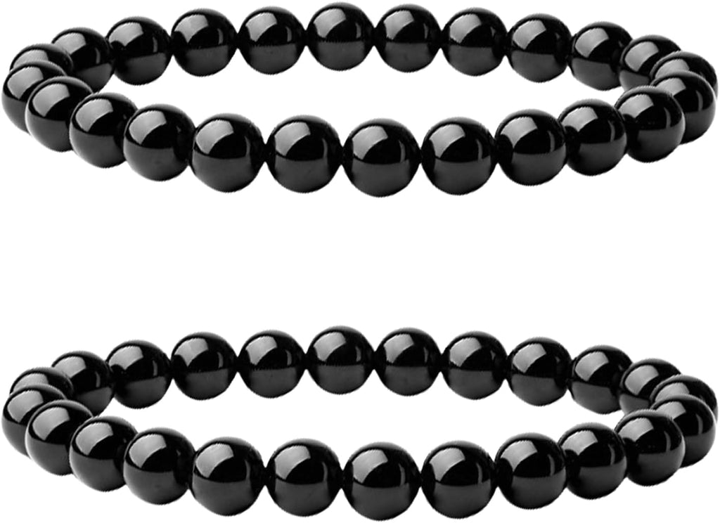 2 Stück 8mm Schwarzer Obsidian Perlenarmband,Handgefertigte Echte Natursteine Armbänder,Herren,Damen Chakren Perlenarmband,Handmade Echte Naturstein Perlen Heilsteine ArmbandKristalle