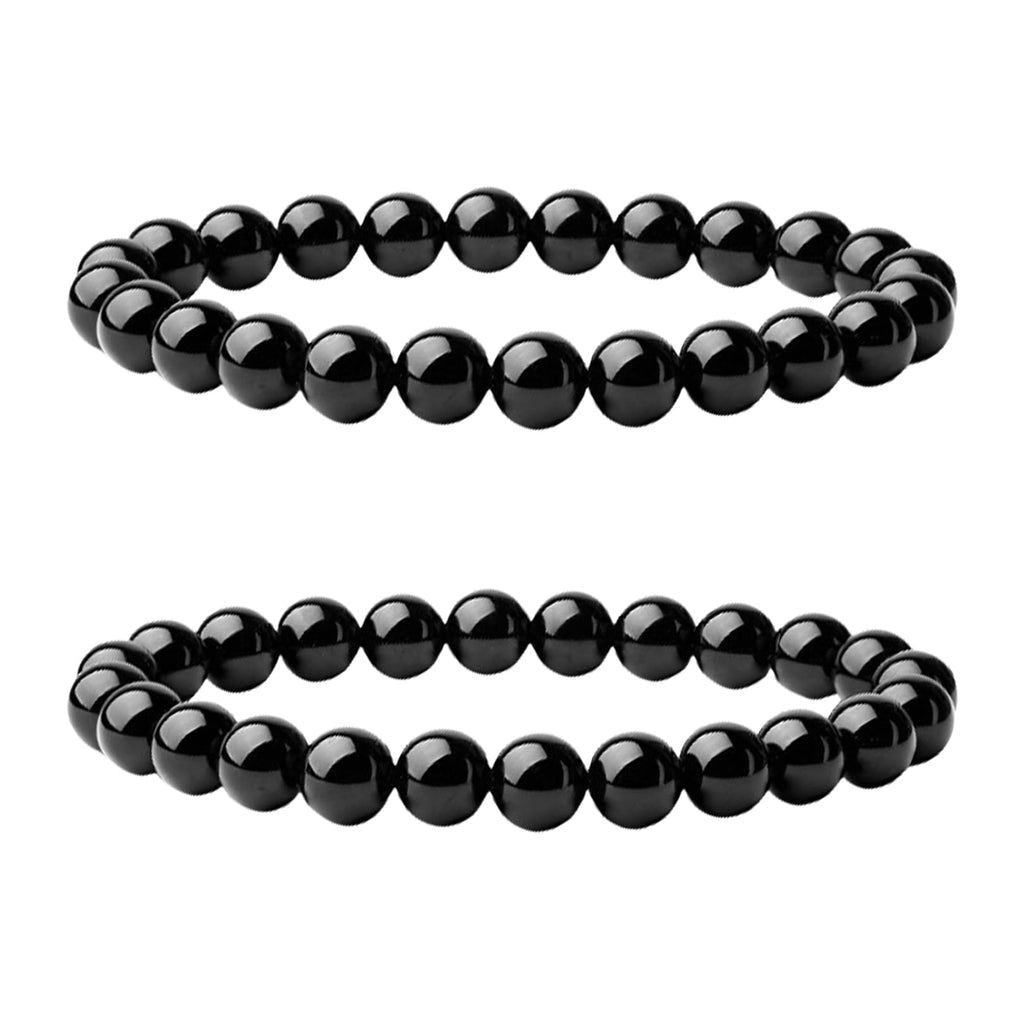 2 Stück 8mm Schwarzer Obsidian Perlenarmband,Handgefertigte Echte Natursteine Armbänder,Herren,Damen Chakren Perlenarmband,Handmade Echte Naturstein Perlen Heilsteine ArmbandKristalle