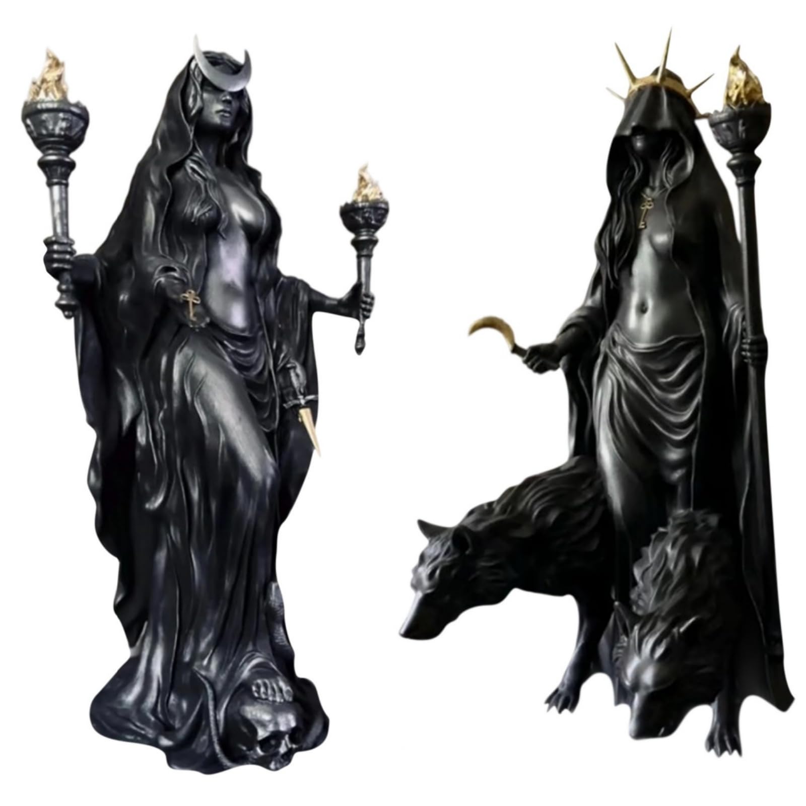 Generisch Hekate Niktipolos, the Witch of the Night, Underworld Hekate Phōsphoros Light Charm or Morning Star Statue, Hecate Greek Goddess with Her Dogs with Magic Resin Sculpture (#A)