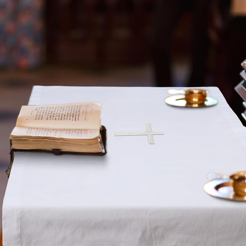 Windkream White Spiritual Communion Tablecloth Altar Runner Holy Communion Table Runner Altar Frontal for Church for Gatherings Baptism Ceremonies(62 x 24 Inches,Table Runner)