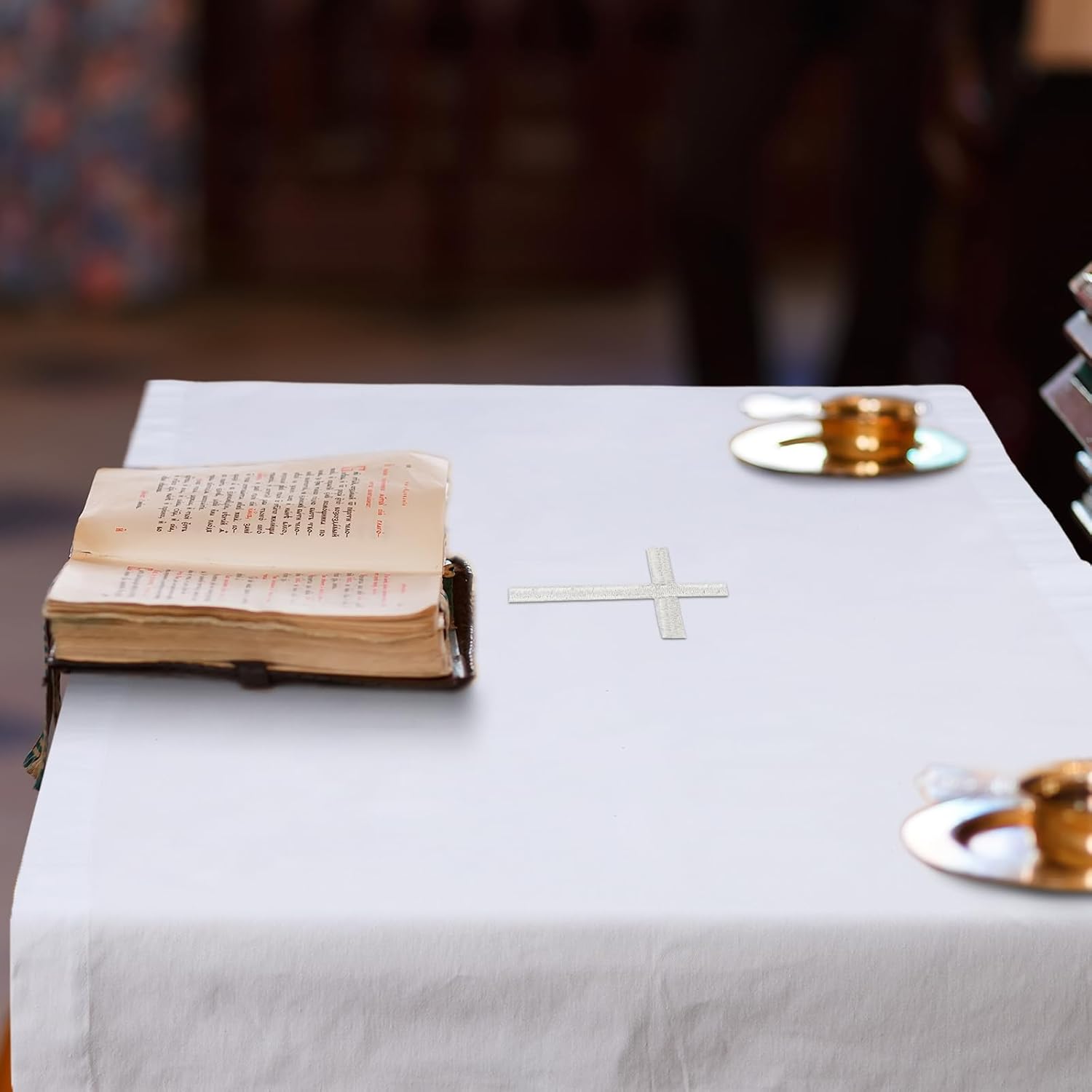 Windkream White Spiritual Communion Tablecloth Altar Runner Holy Communion Table Runner Altar Frontal for Church for Gatherings Baptism Ceremonies(62 x 24 Inches,Table Runner)