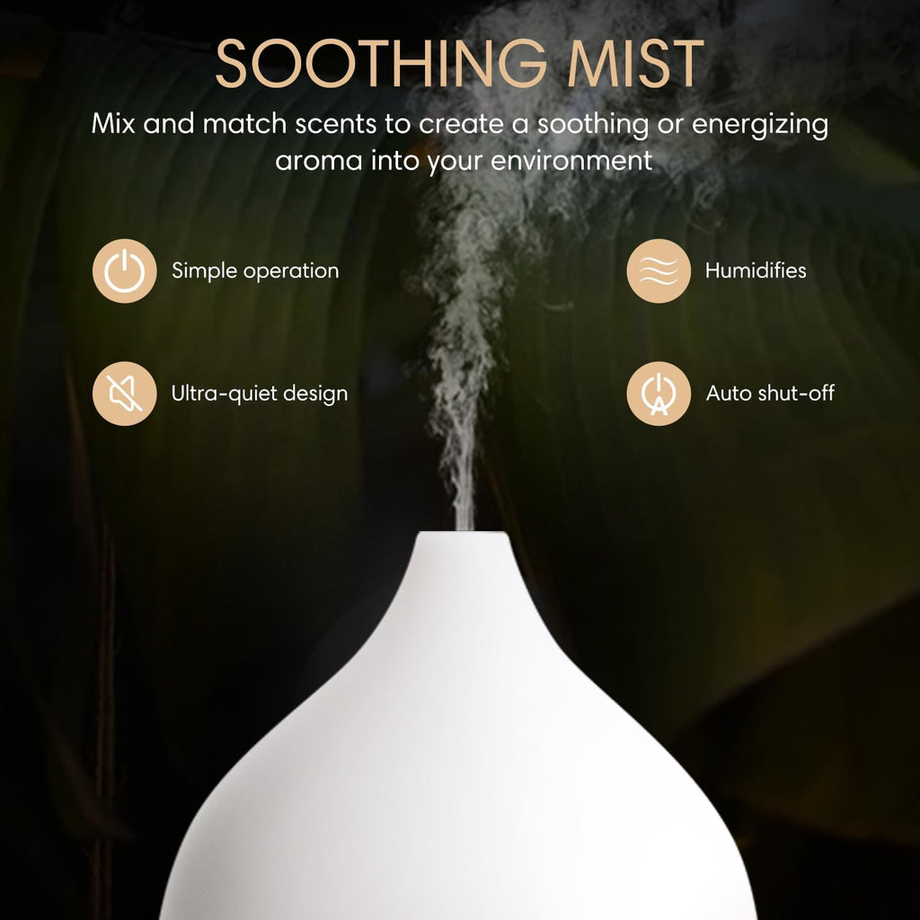 SALKING Aroma Diffuser, 100 ml Small Ultrasonic Aromatherapy Diffuser for Essential Oils, with Automatic Shut-Off Function, Warm White Light, White Wood Grain Diffuser for Home, Office or Yoga