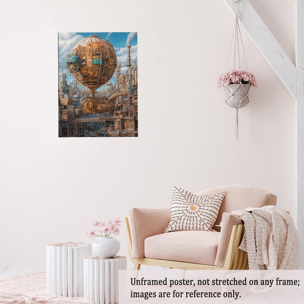 Steampunk Airship Canvas Wall Art Vintage Cityscape Illustration with Metallic Airship and Ornate Buildings Fantasy Sci-Fi Print for Office Lounge Studio Posters 11x14in Unframed