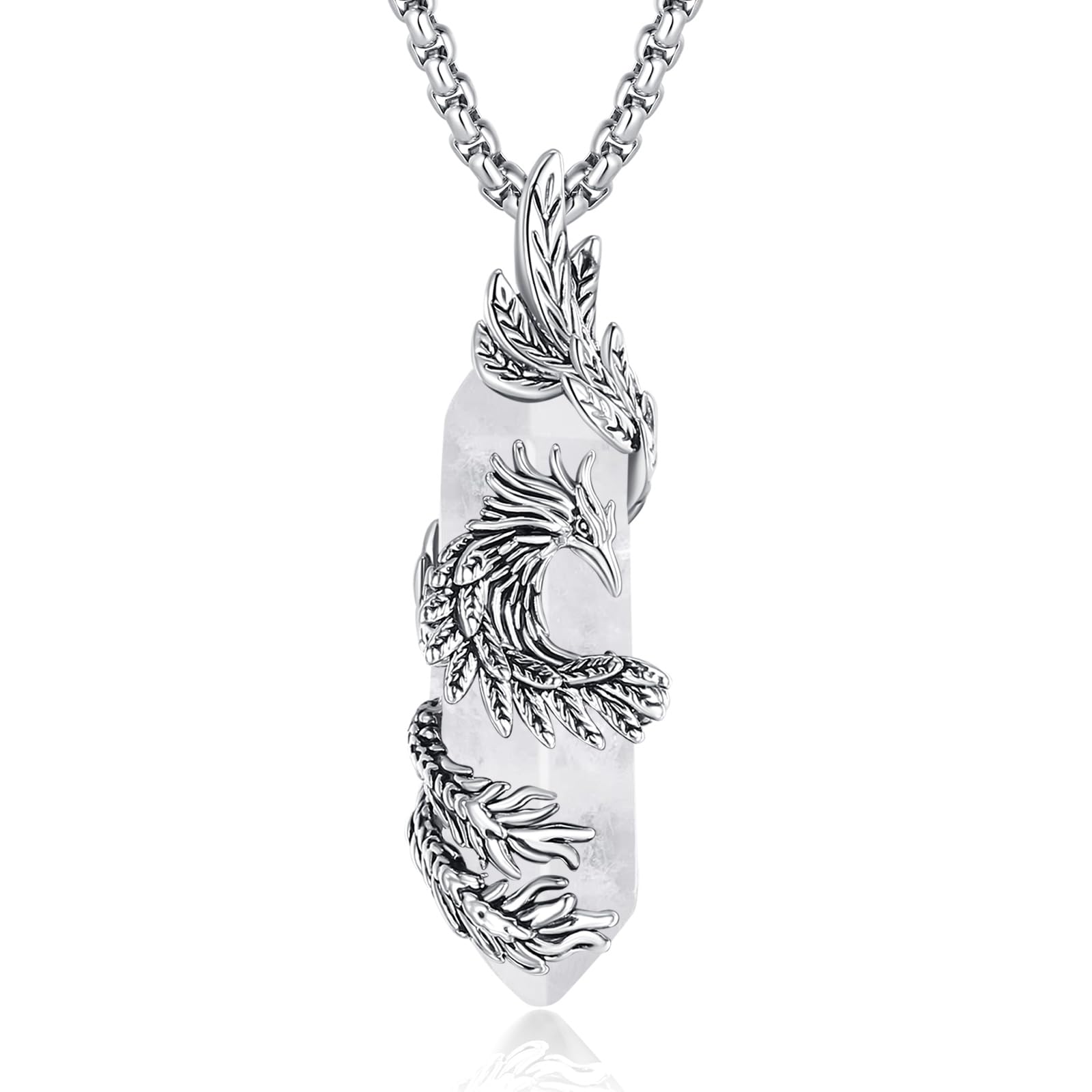 INFUSEU Kristall Phönix Kette, Vogelhänger Spirituelle Tiere Halskette Schmuck Kristall Rising Phoenix Lapislazuli Geschenke für Frauen Mädchen Damen