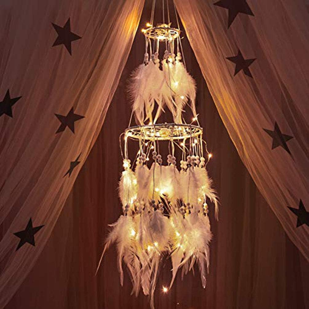 HitTopss Traumfänger-Dekoration mit warmem LED-Lichterkette zum Aufhängen, Warmweiß Warm Light