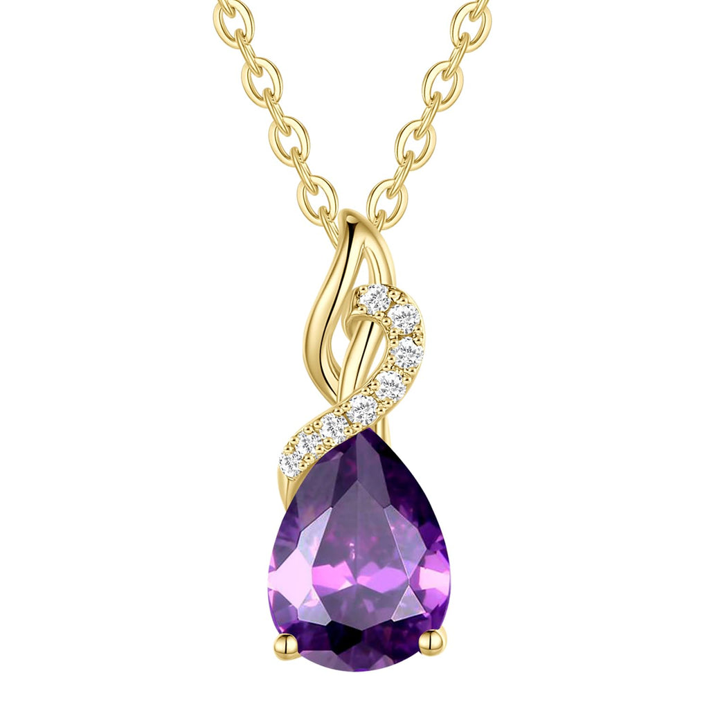 FANCIME Solide 14 Karat 585 Gelb Gold Anhänger Kette mit Tropfen Edelstein und 0.28ct Diamant Geschenk Schmuck für Damen Sie, 925 Silber Kettenlänge: 40 + 5 cm