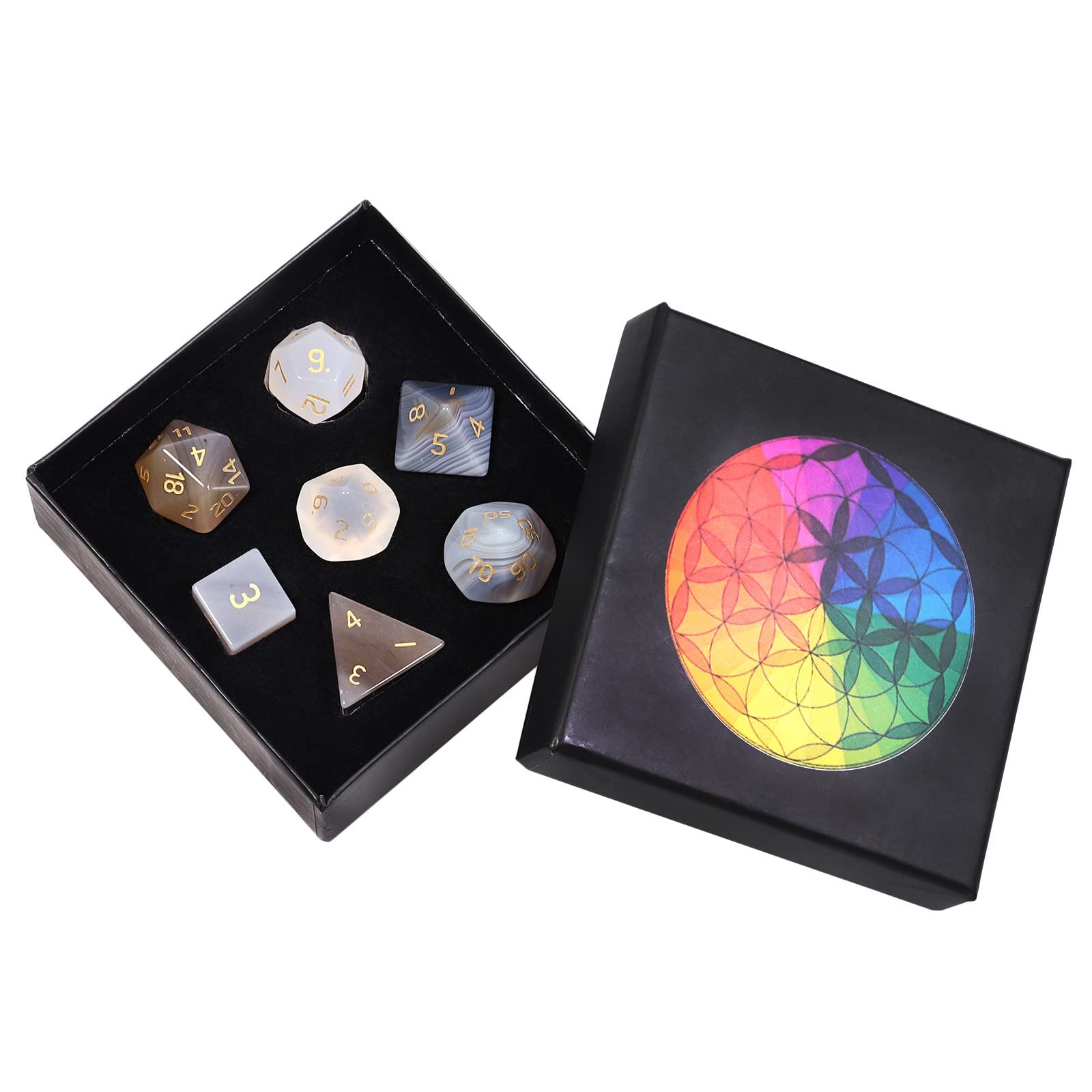 Nupuyai Kambaba Jasper Stone Polyhedral Dice Gemstones Set, 7 Pieces Healing Stones Set, Table Games for Dungeon and Dragons Dice, DND RPG MTG Dice Game Gift