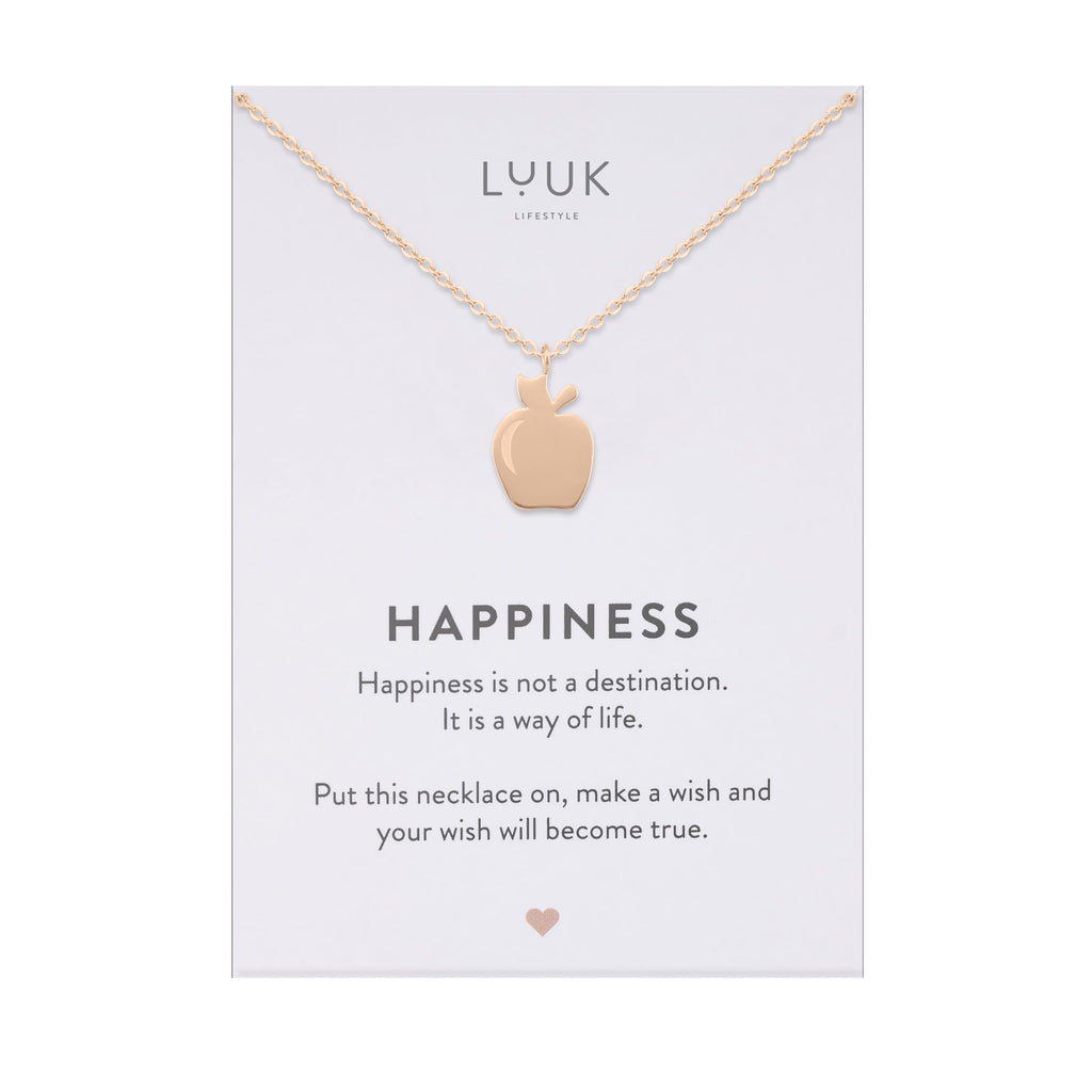 LUUK LIFESTYLE Filigrane Halsketten mit Anhänger und Karte mit HAPPINESS Spruch, zeitloses Design und moderne Motive, in Silber, Gold und Rosegold