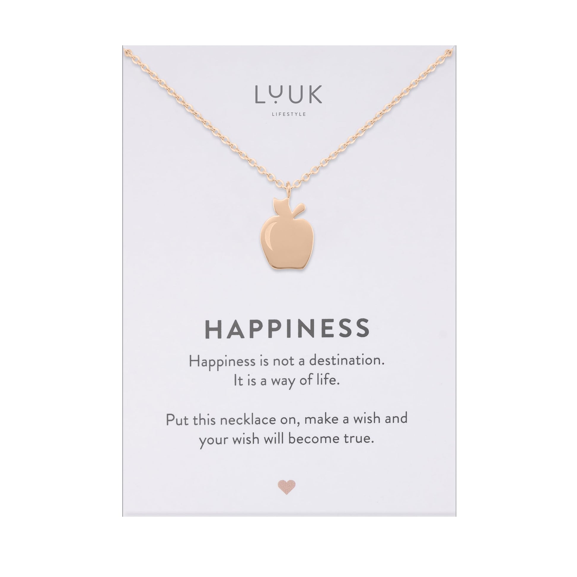 LUUK LIFESTYLE Filigrane Halsketten mit Anhänger und Karte mit HAPPINESS Spruch, zeitloses Design und moderne Motive, in Silber, Gold und Rosegold