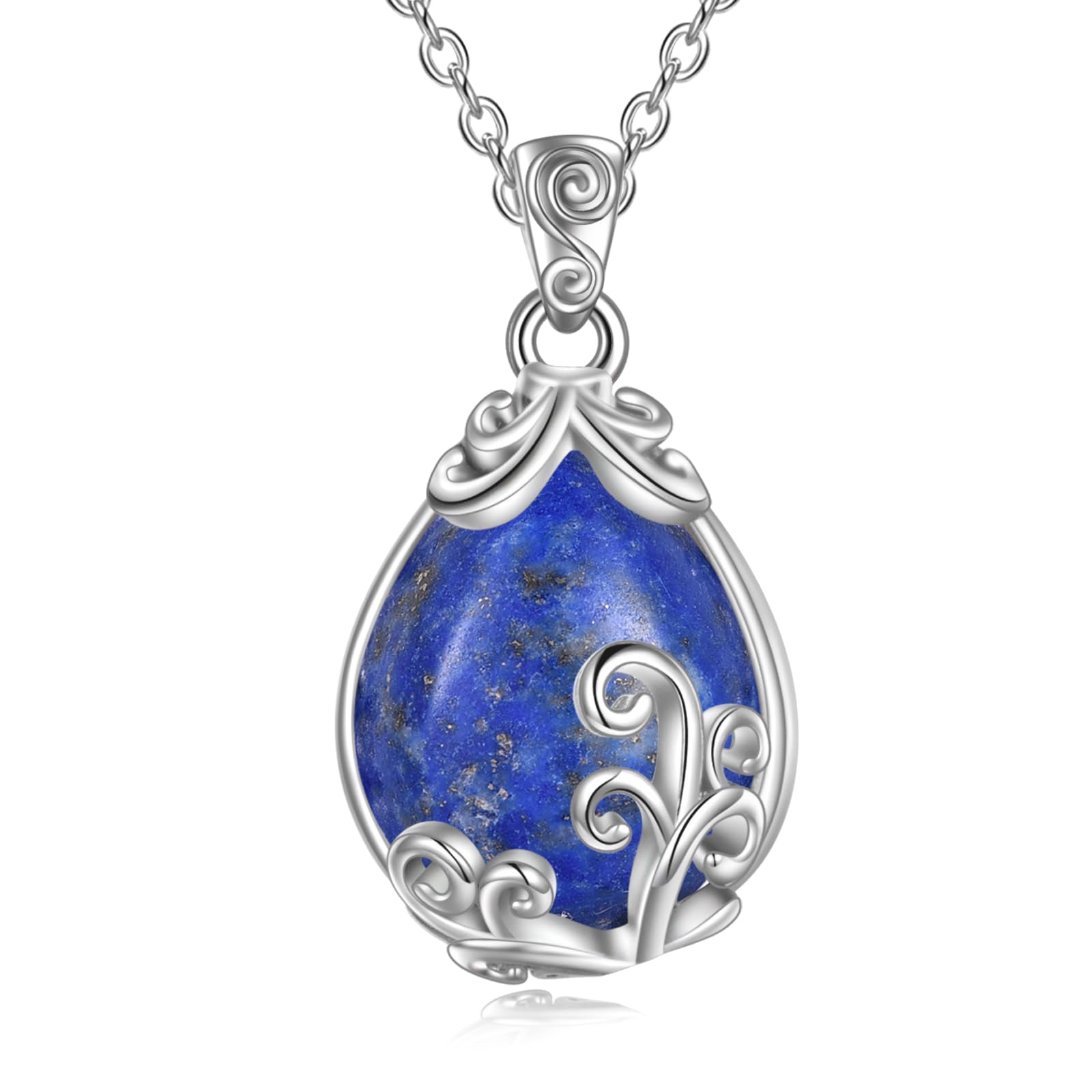 POPLYKE Sterling Silver Gemstone Filigree Teardrop Pendant Necklace Crystal Jewellery for Women