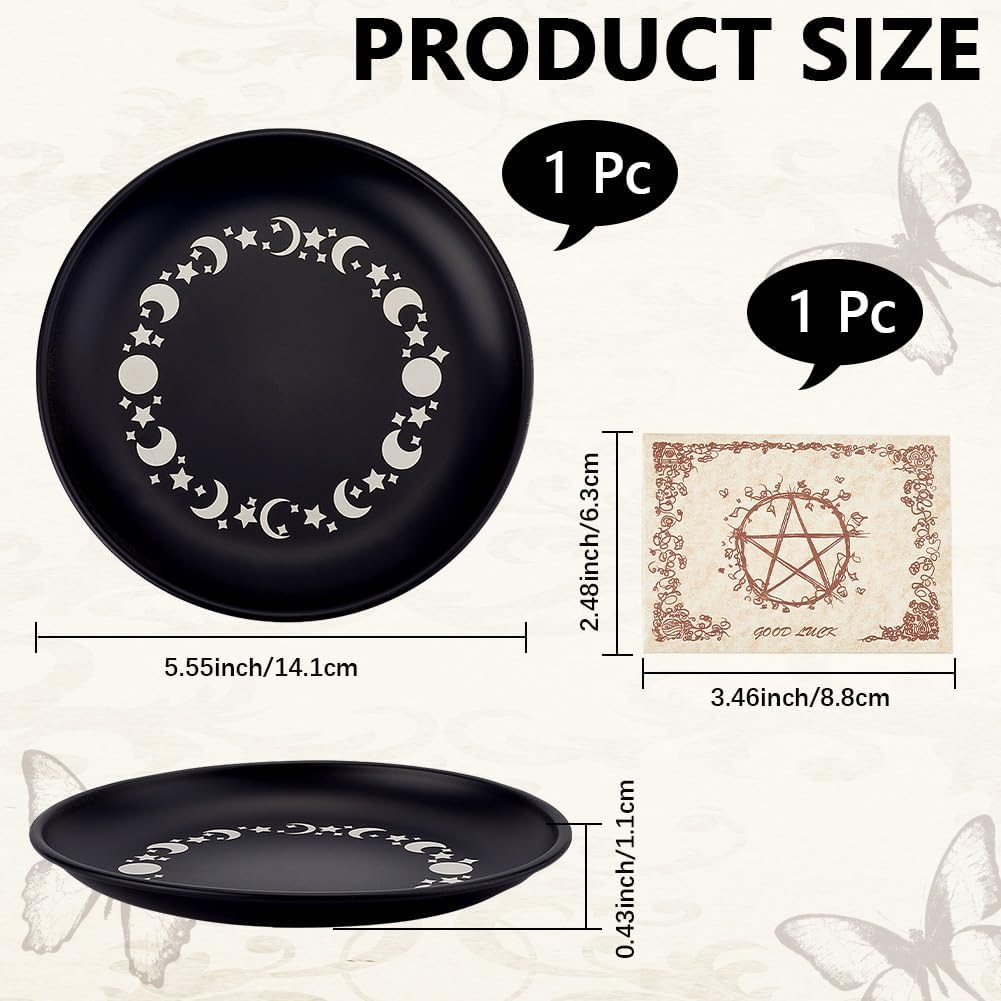 CREATCABIN Phase Moon Star Opferschale Altar Ritualteller Schale Edelstahl Flache Schale Rund Schmucktablett Gebet Tarotteller Schwarzer Ringhalter Schmuckstück Mit Karte Zum Räuchern Dekoration 14cm
