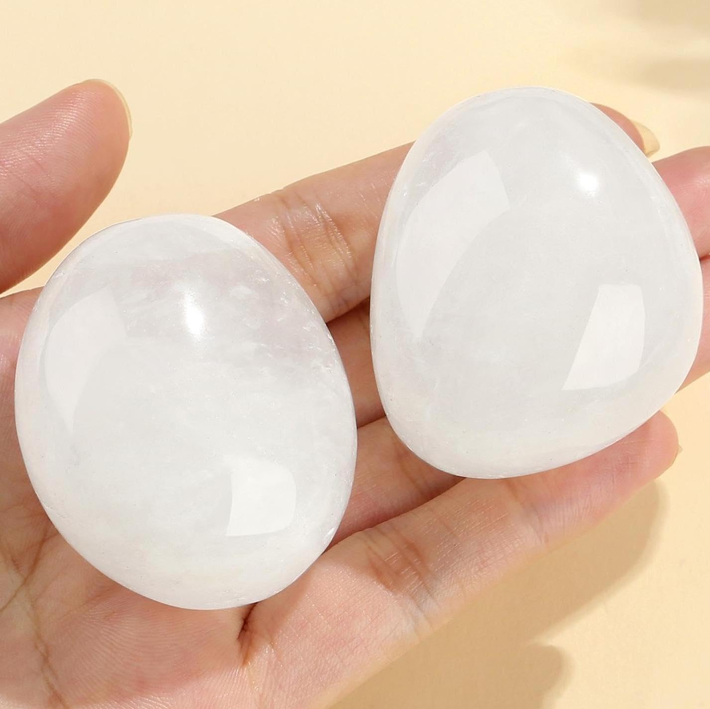 QINJIEJIE White Howlite Stones Natural Gemstone Large Crystals Polished Stone White Howlite 2 Pieces Crystal Stone Tumbled Stones Worry Stone Reiki Meditation