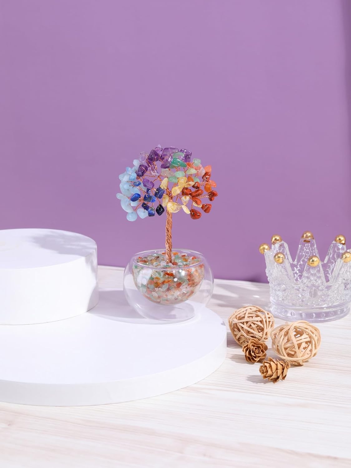 7 Chakra Feng Shui Baum mit Glas Basis Lebensbaum Deko Heilsteine Edelsteine Baum Geldbaum Kristallbaum Glücksbringer Spirituelle Feng Shui Deko