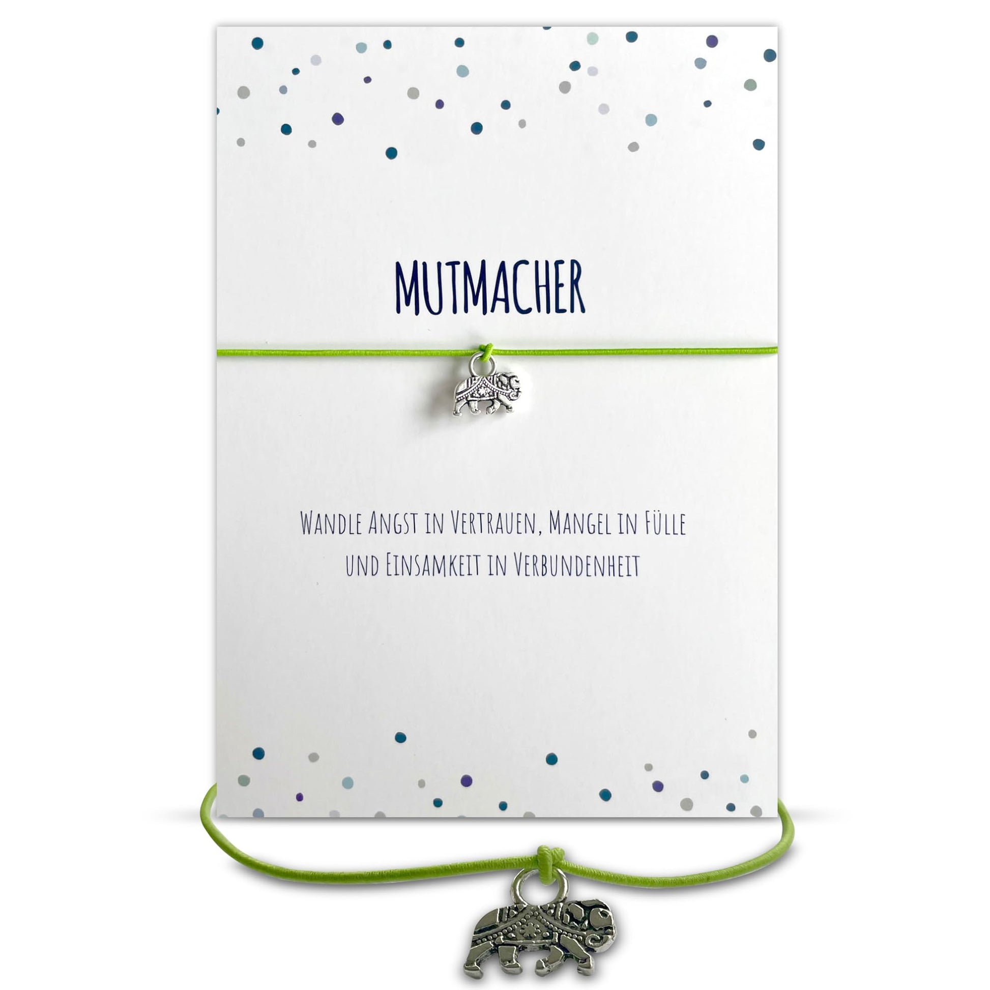 Glücksschmiedin - Mutmacher Geschenk, Motivations Postkarte mit Kraft Armband und Elefant Anhänger handgefertigt