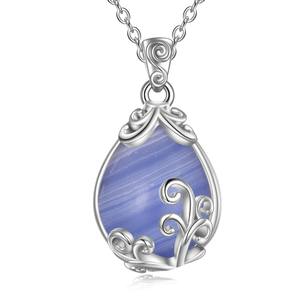 POPLYKE Sterling Silver Gemstone Filigree Teardrop Pendant Necklace Crystal Jewellery for Women