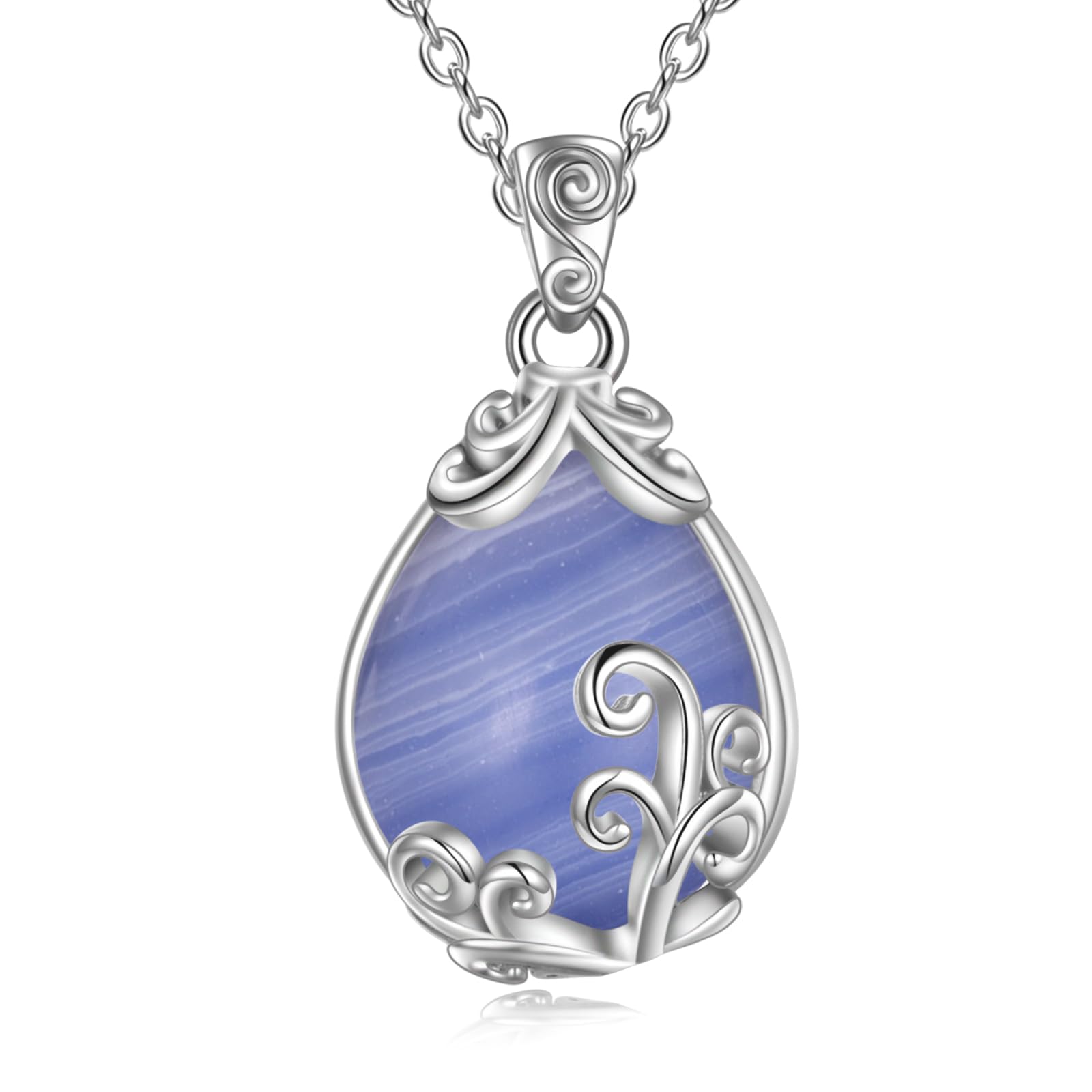 POPLYKE Sterling Silver Gemstone Filigree Teardrop Pendant Necklace Crystal Jewellery for Women