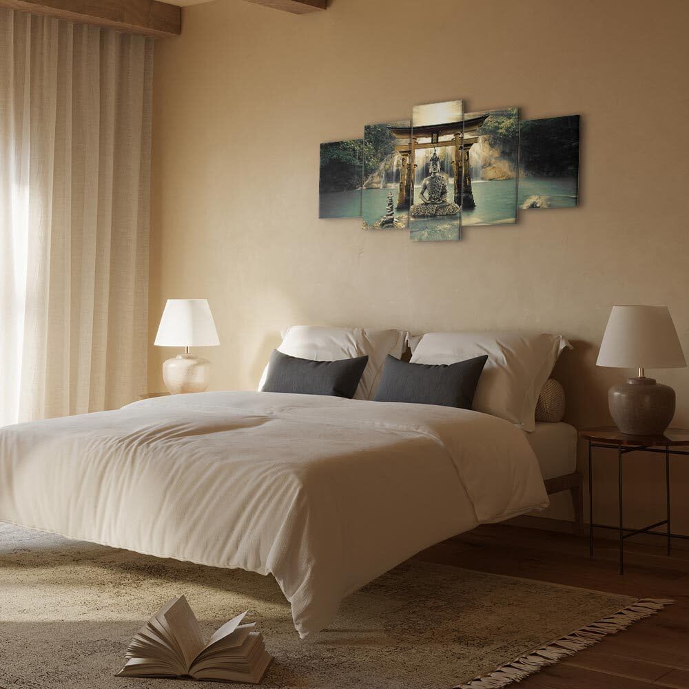 decomonkey Bilder Buddha 200x100 cm 5 Teilig Wandbild Groß Leinwandbild XXL Deko Wohnzimmer Schlafzimmer Wanddeko Pictures For Wall Poster Wall Painting Zen Orient