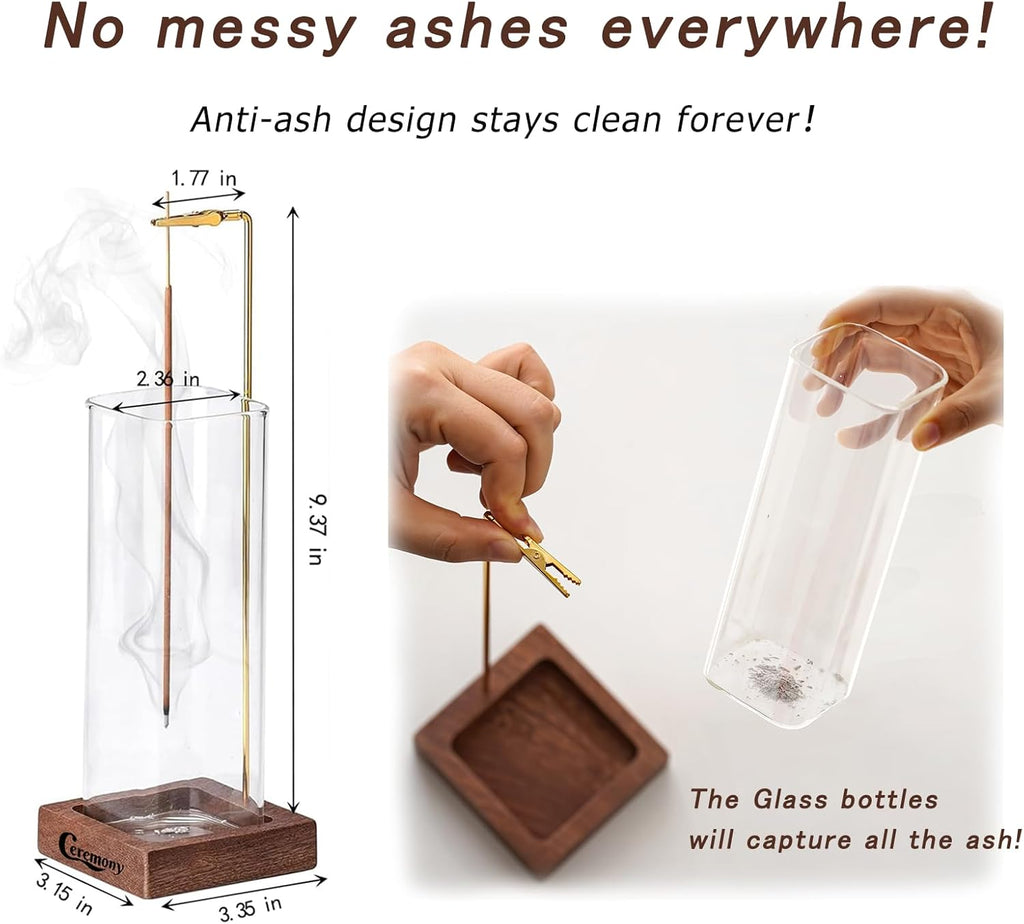 Ceremony Incense Holder,Wooden Incense Holder for Sticks with Ash Catcher | Anti-ash Incense Burner with 20 Incense Sticks and a Ash Brush for Meditation Yoga Spa Room Decor