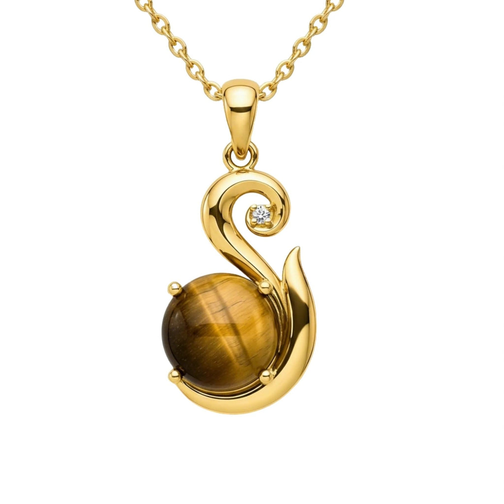 14k Gold Plated Tiger Eye Necklace for Women Genuine Diamond Pendant 925 Sterling Silver Tiger Eye Jewelry Gift for Mother Wife