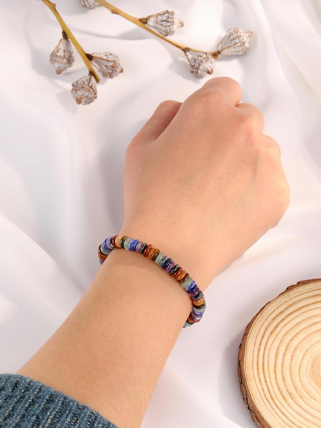 GEHECRST 7 Chakra Armband Edelstein Armbänder Natürliche Chakra Steine Yoga Armband Healing Reiki Energietherapie Glückbringen Edelstein für Damen Herren (Stil 6)