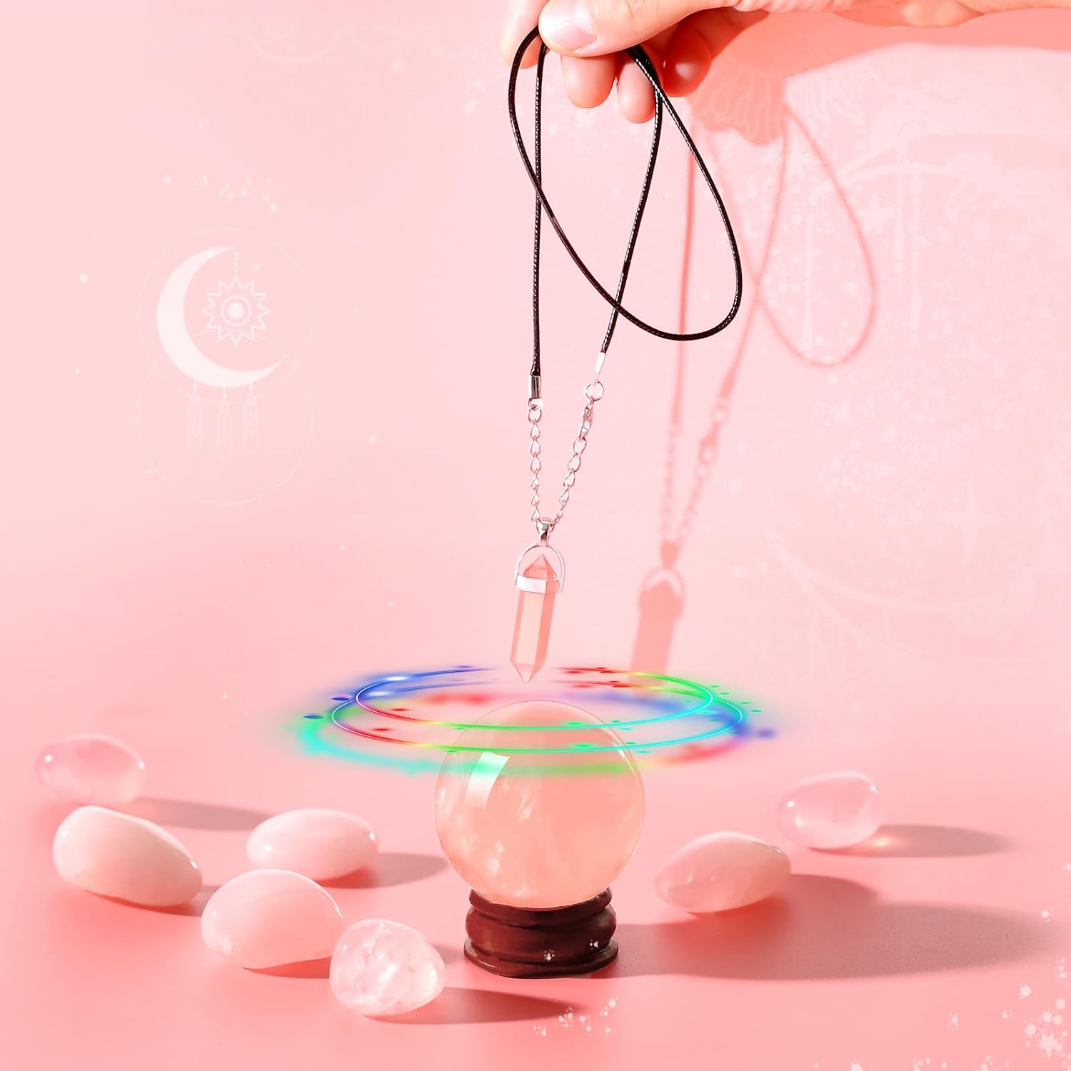 Myripoly Pink Tarot Cards Deck Set for Beginners-Classic Tarot Cards with Meanings on Them-17PC Tarot Witchcraft Kit,-Crystal Ball Divination- Fei Shui Bracelet