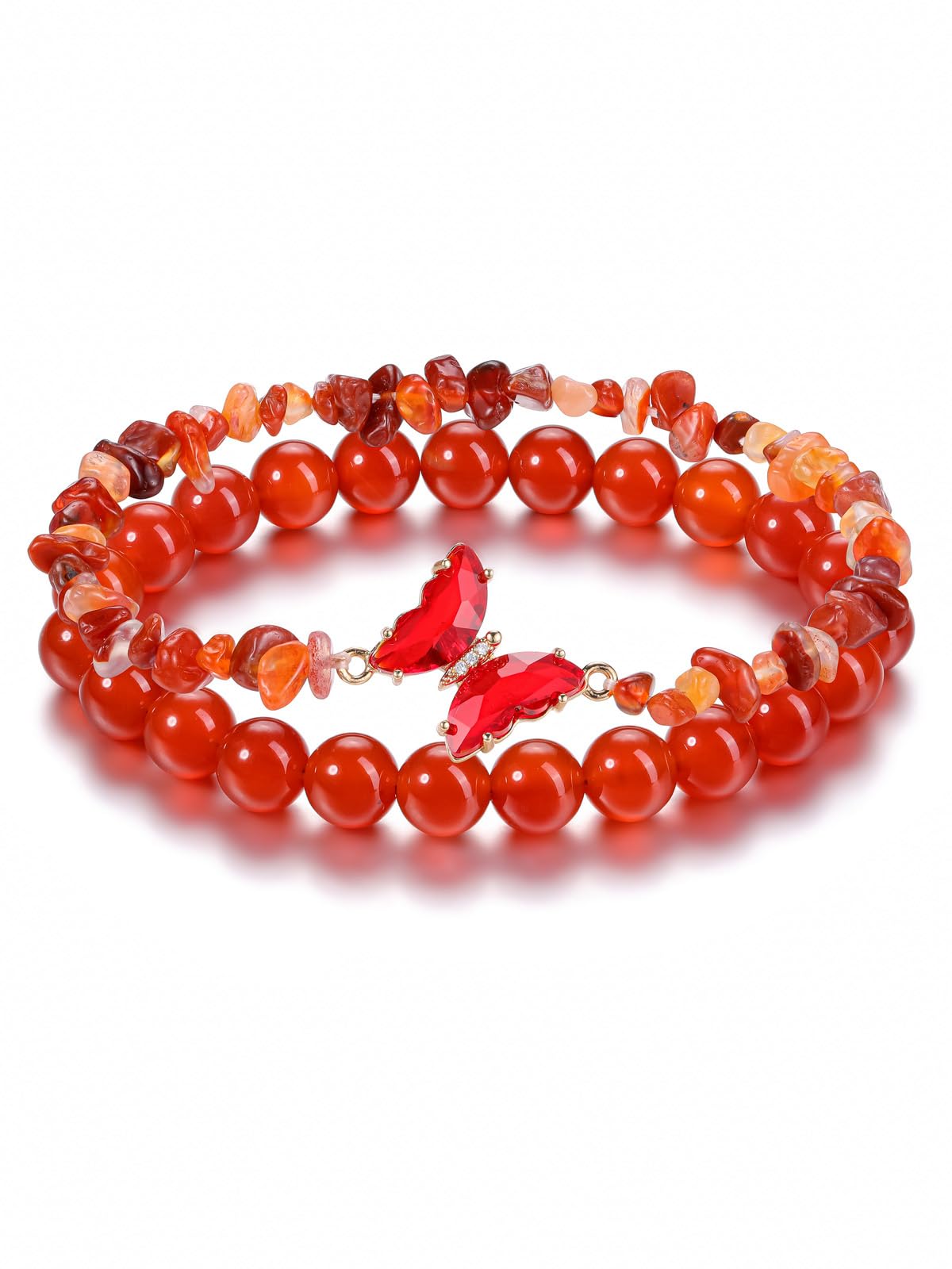CrystalTears Schmetterling Armbänder Set 2pcs echt Edelsteine elastischer Perlenarmbänder Damen Amulett Schmuck spirituelle Geschenk