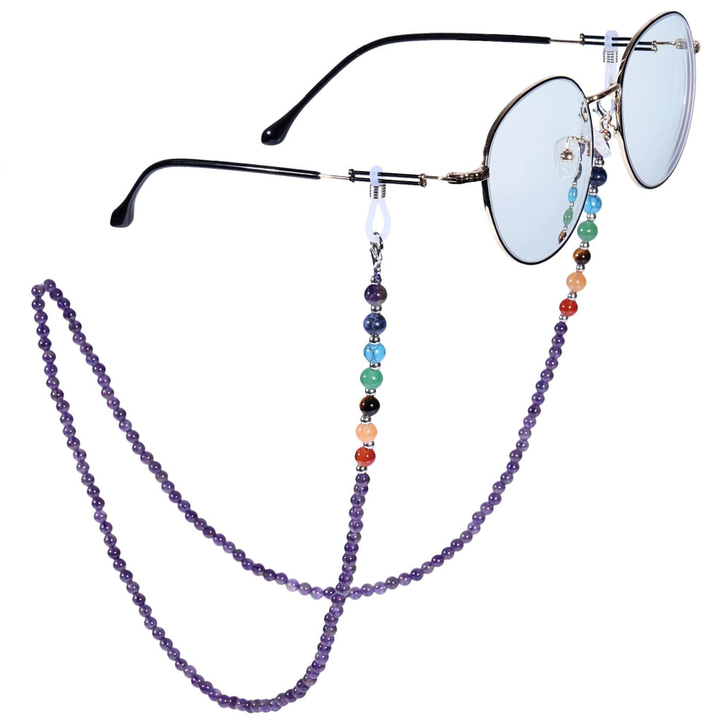 Nupuyai 7 Chakra Stein Perlen Brillenkette Damen Kristall Sonnenbrillenkette Gesichtsmaske Kette Edelstein Brillenband Brillenkordel Brillenhalter für Lesebrillen, Myopiebrille