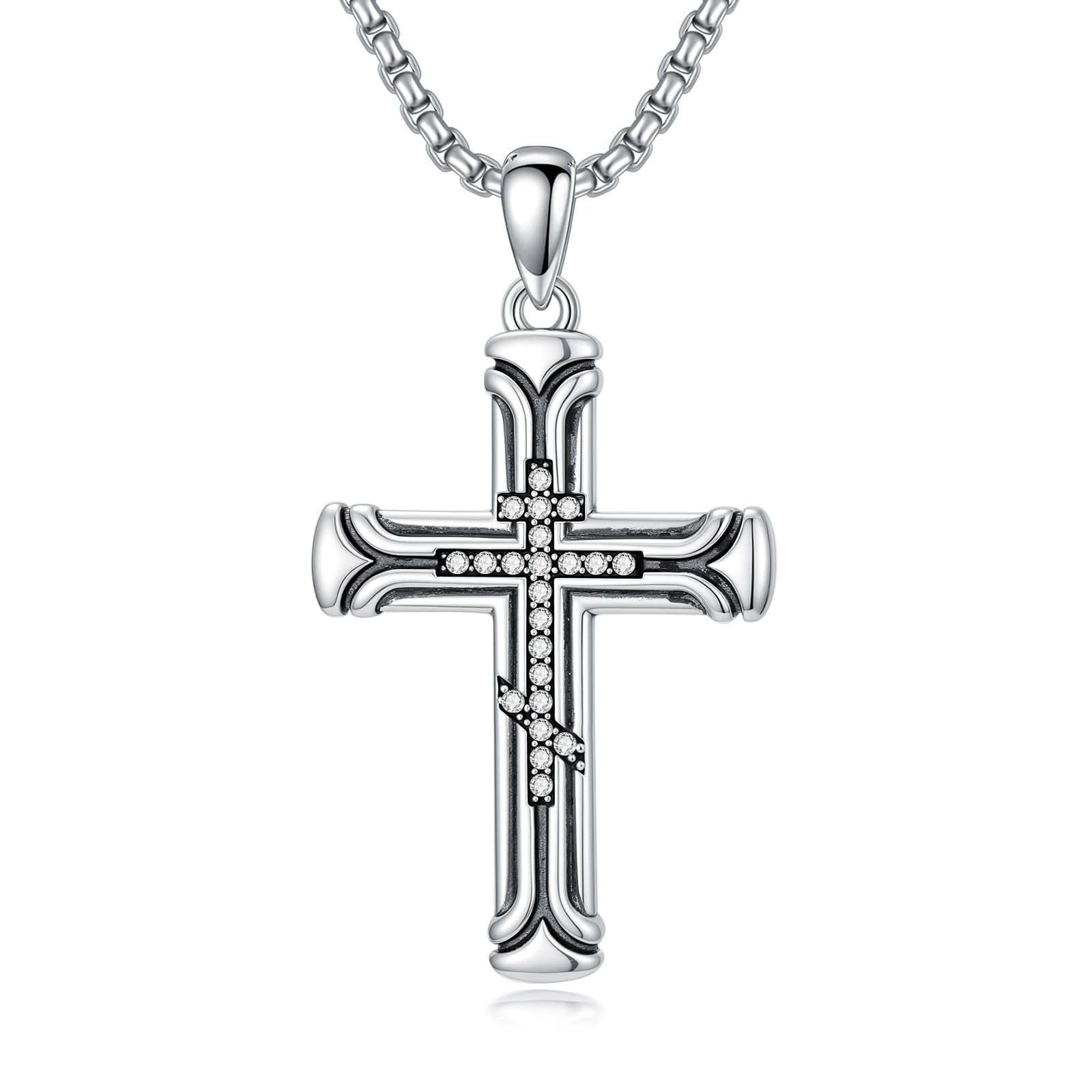 ROMANTICWORK Kreuz Kette 925 Sterling Silber Kreuz Halskette Kreuz Anhänger Christlicher Religiöser Gotischer Kreuz Schmuck Geschenke für Herren Männer Damen