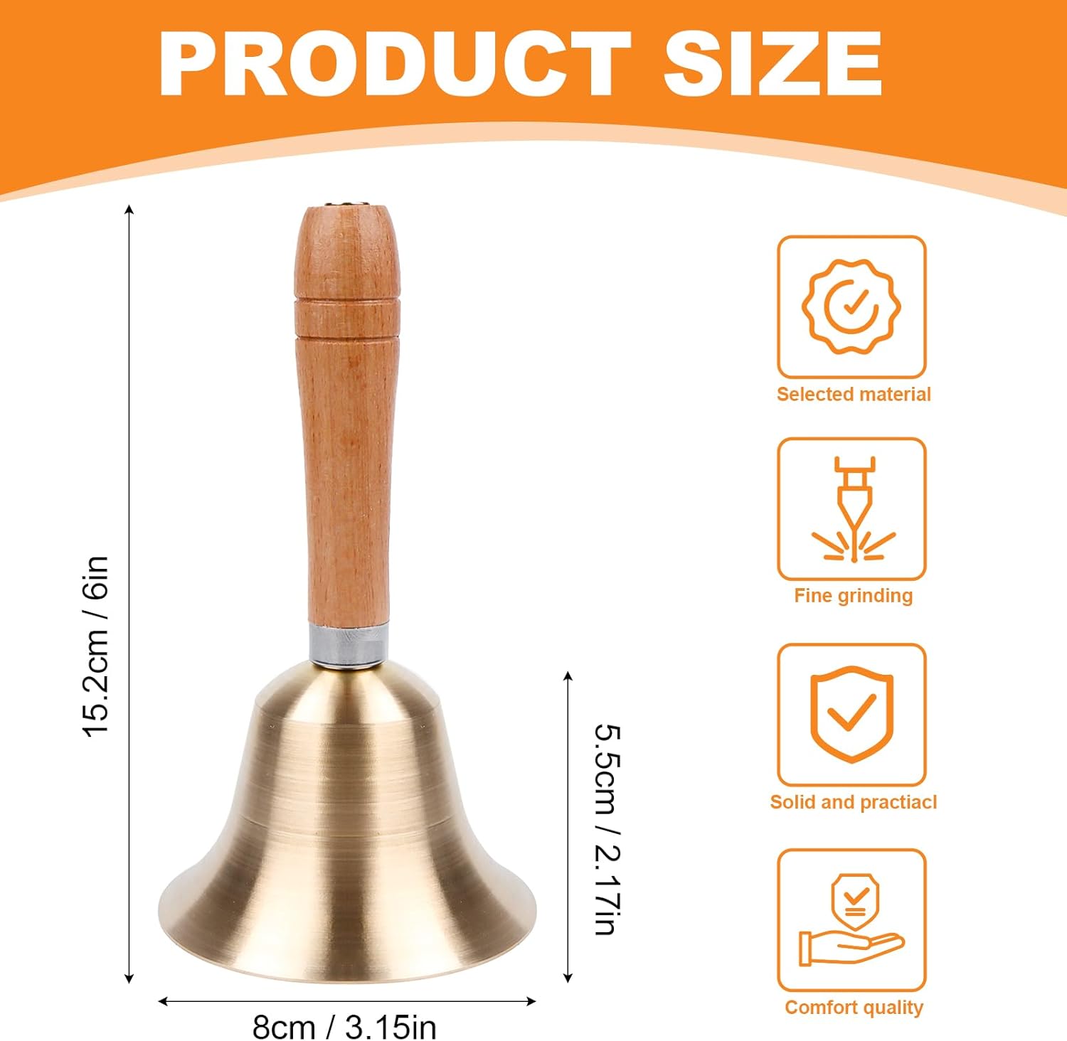 Super Laute Handglocke, Metall Glocken mit Holzgriff, Massivmessing Rufglocke für ältere Menschen zu Hause, Hochzeit, Tiertraining, Büro, Abendessen, Meditation, Musikunterricht und Service