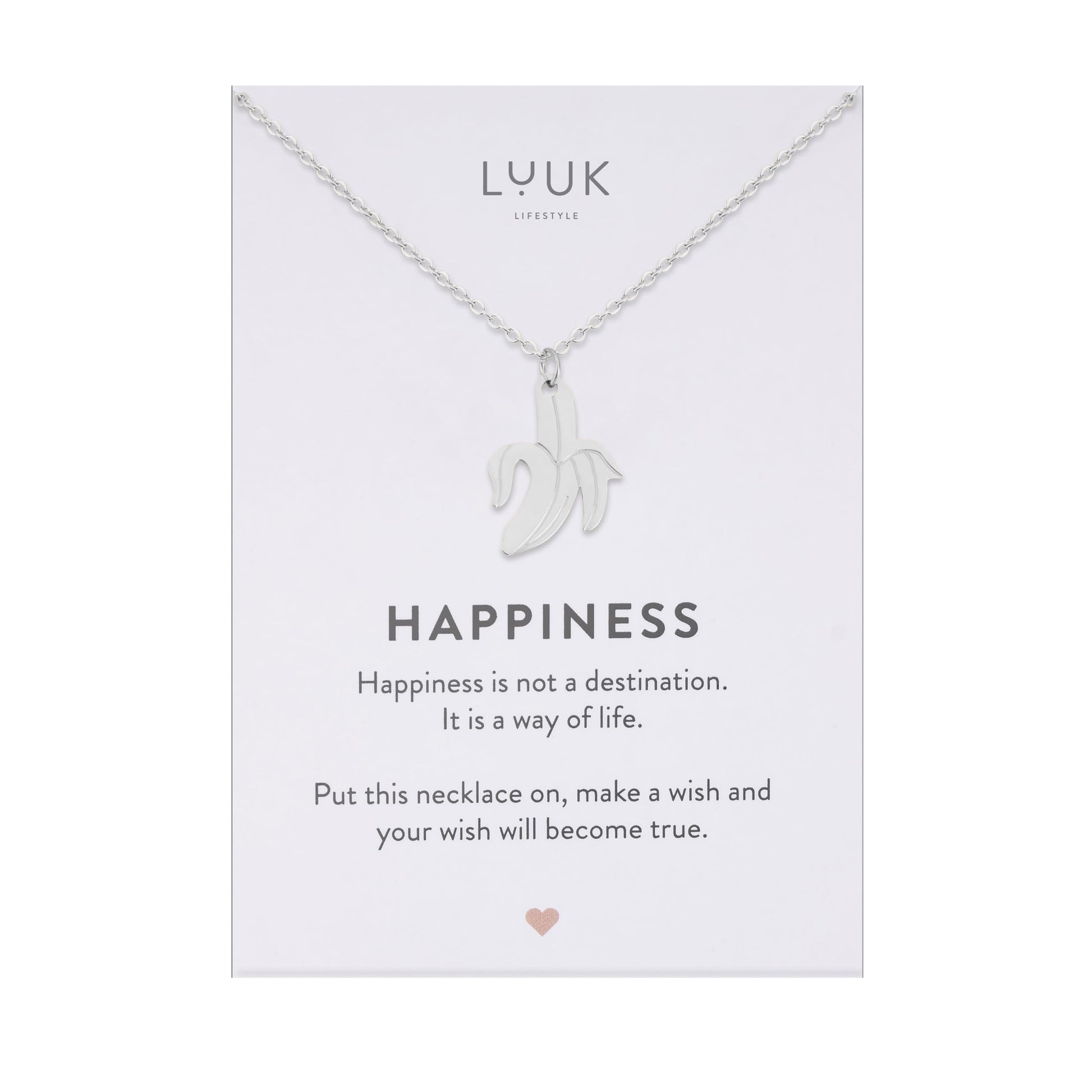 LUUK LIFESTYLE Filigrane Halsketten mit Anhänger und Karte mit HAPPINESS Spruch, zeitloses Design und moderne Motive, in Silber, Gold und Rosegold