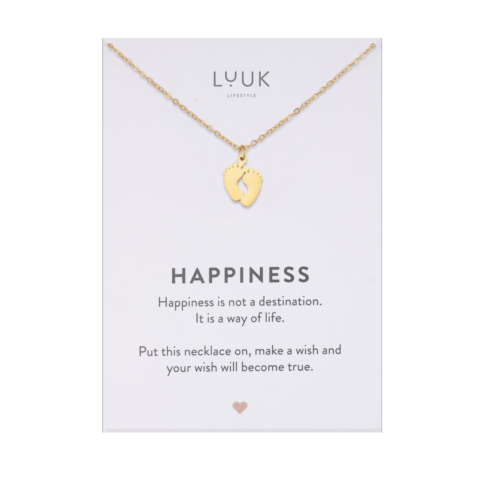 LUUK LIFESTYLE Filigrane Halsketten mit Anhänger und Karte mit HAPPINESS Spruch, zeitloses Design und moderne Motive, in Silber, Gold und Rosegold