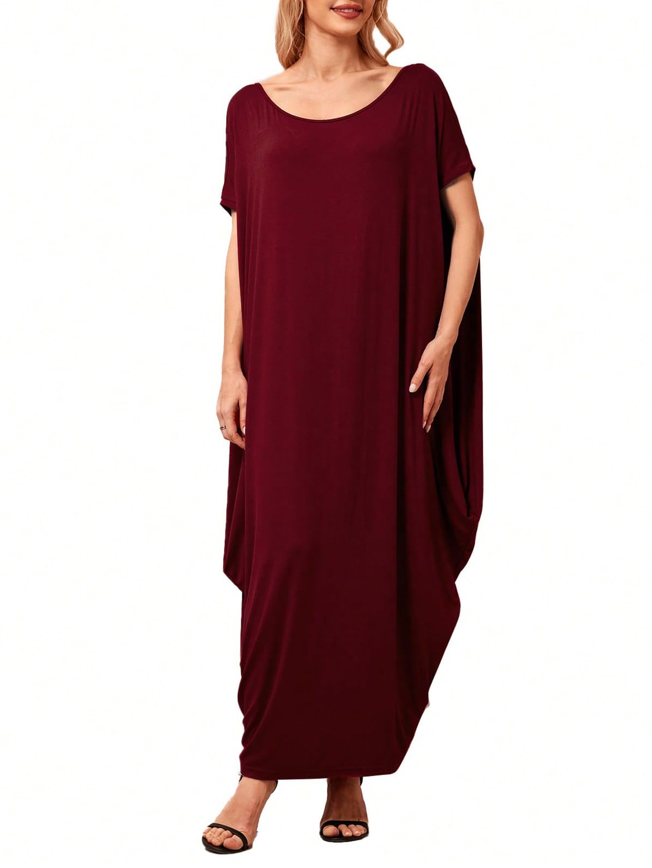 Verdusa Women's Caftan Harem Boat Neck Dolman Sleeve Oversized Maxi Dress Moo Moos