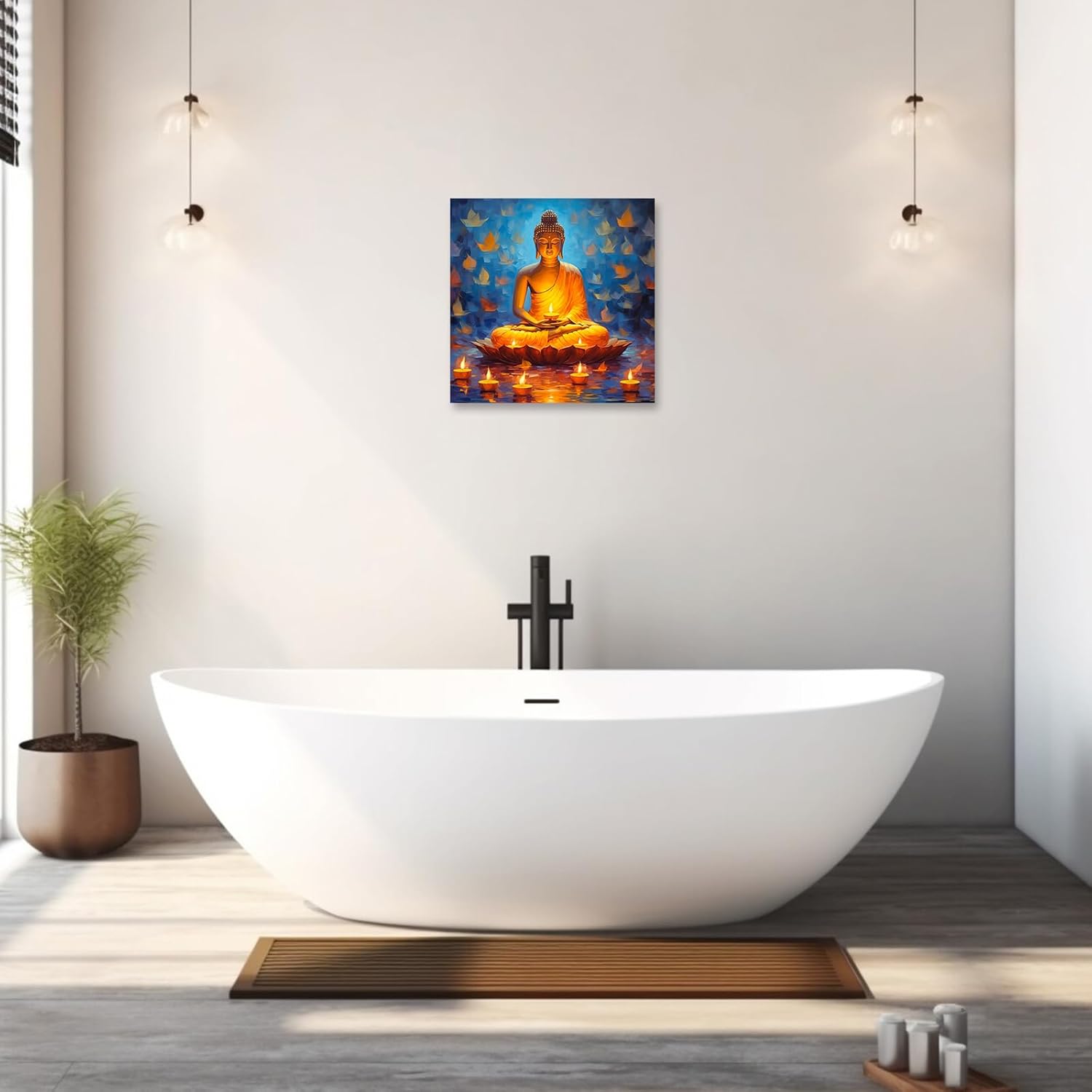 LZIMU Buddha Canvas Wall Art Buddha Statue Painting Prints Zen Pictures Buddhist Spiritual Artwork for Office Yoga Spa Meditation Room Framed(Picture-1, (12.00" x 12.00"))