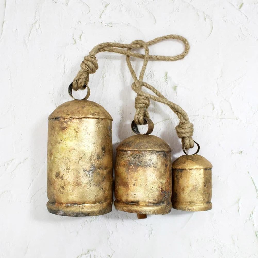 3 Stück Weihnachtskuhglocken, rustikale Harmonie Messingglocken für Dekoration, Kuhglocken Vintage Rustikale Kuhglocken Glocken Seil Wandbehang Riesige Bronze Kuhglocke Rustikale Glocken für
